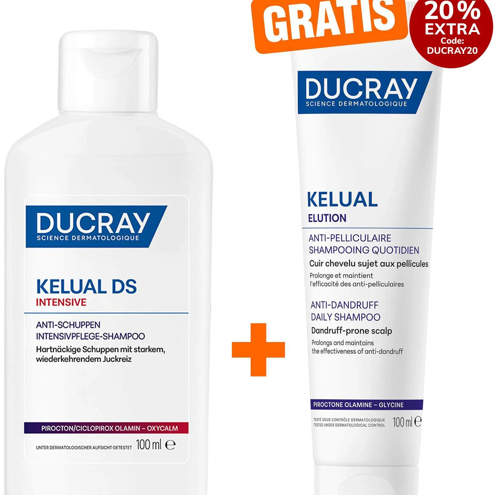 Ducray Kelual DS intensives Anti - Schuppen Shampoo 100 ml + gratis Ducray Elution Shampoo 100 ml - Bei schuppiger Haut