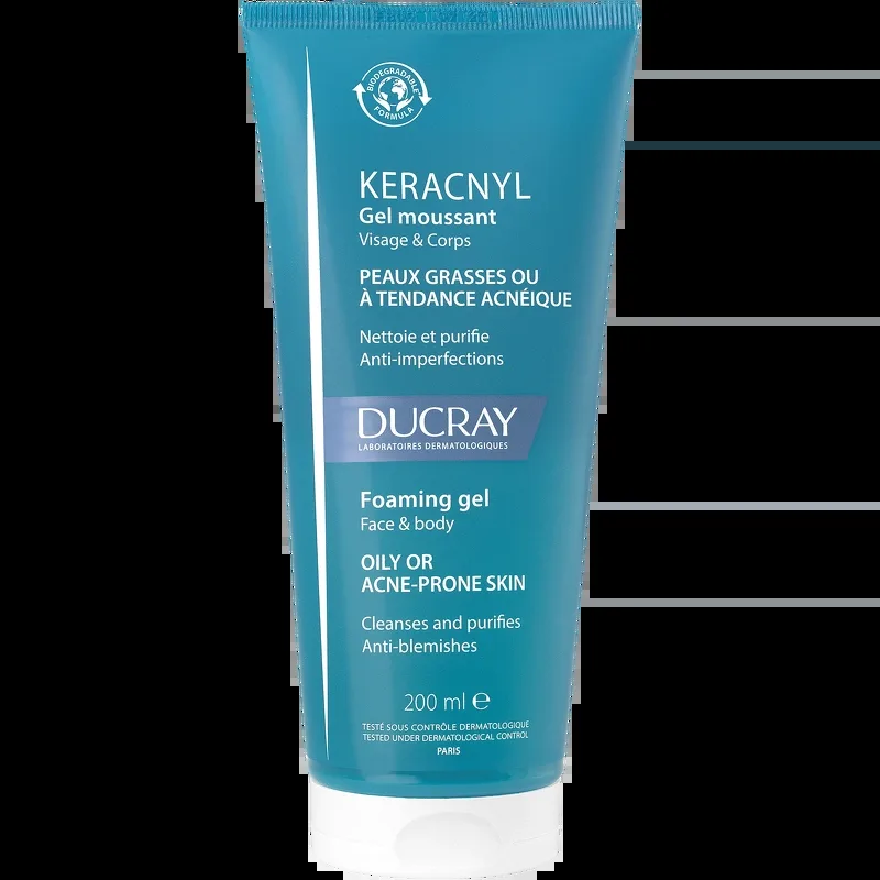 Ducray Keracnyl Foaming gel vaahtoava puhdistusgeeli rasvoittuvalle, akneen taipuvaiselle iholle 200 ml