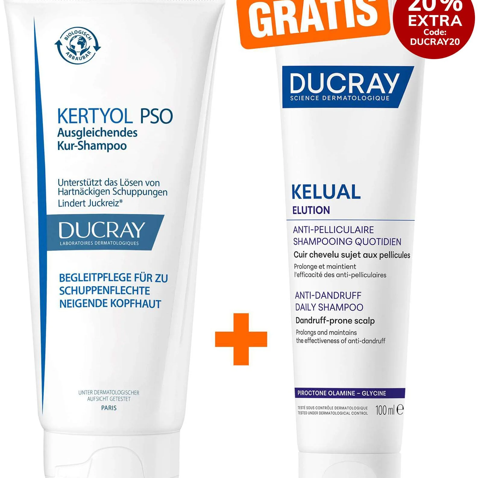 Ducray Kertyol PSO Kur-Shampoo 200 ml + gratis Ducray Elution 100 ml - Zur Haarpflege