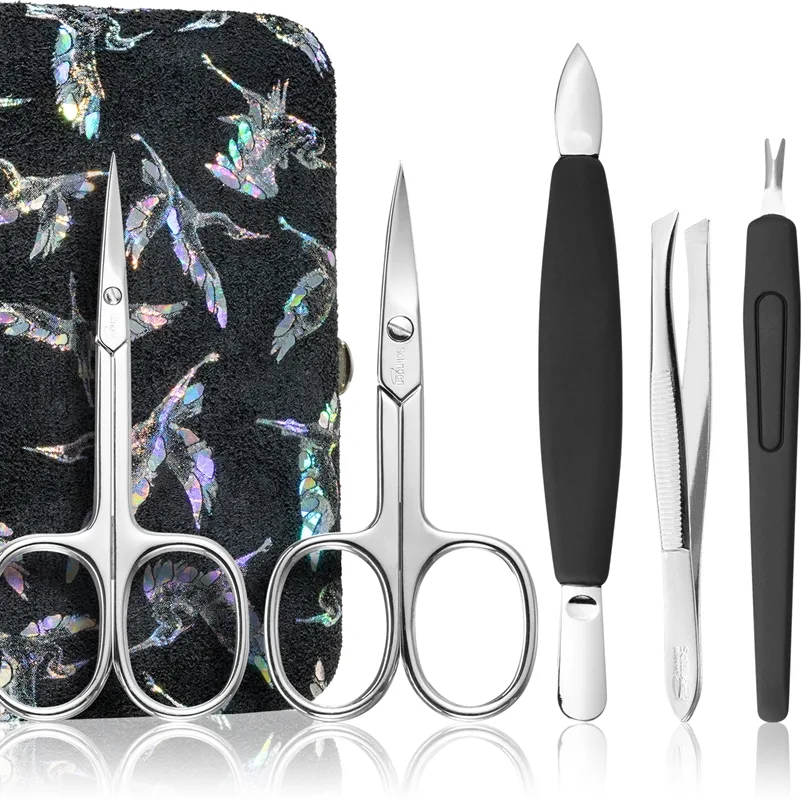 DuKaS Premium Line Solingen 126 Manicure sæt + Sleeve Silver Birds