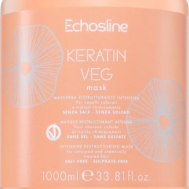 Echosline Keratin veg Mask Intensivt närande mask för torrt och poröst hår med aminosyror 1000 ml