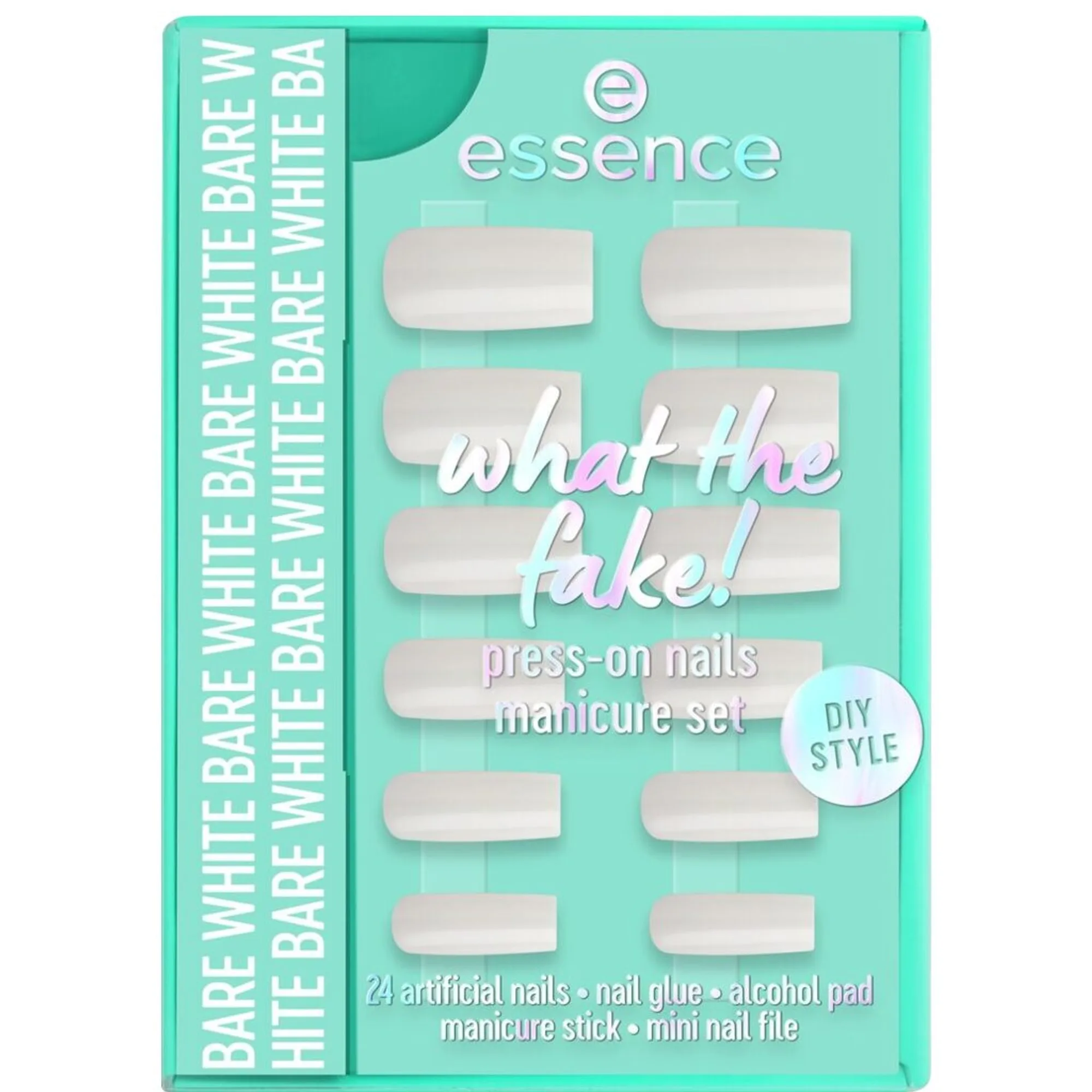 essence what the fake! PRESS-ON NAILS manicure set - bare white Nagelvårdsset