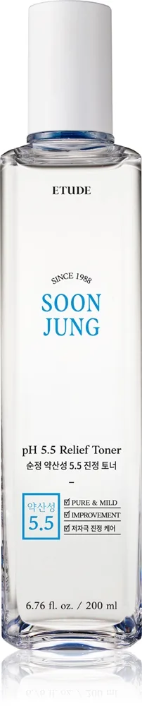 ETUDE SoonJung pH 5.5 Relief Toner Lindrende ansigtstonic Til hudfornyelse og regenerering 200 ml