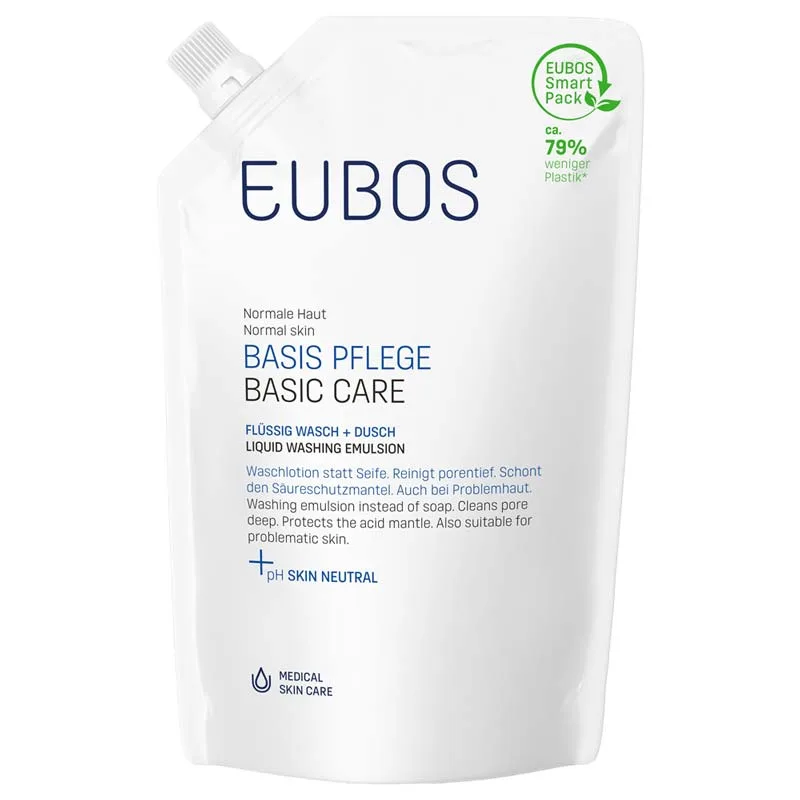 EUBOS Normale Haut BASIS PFLEGE FLÜSSIG WASCH + DUSCH Nachfüllbeutel unparfümiert 400 ml Flüssigkeit