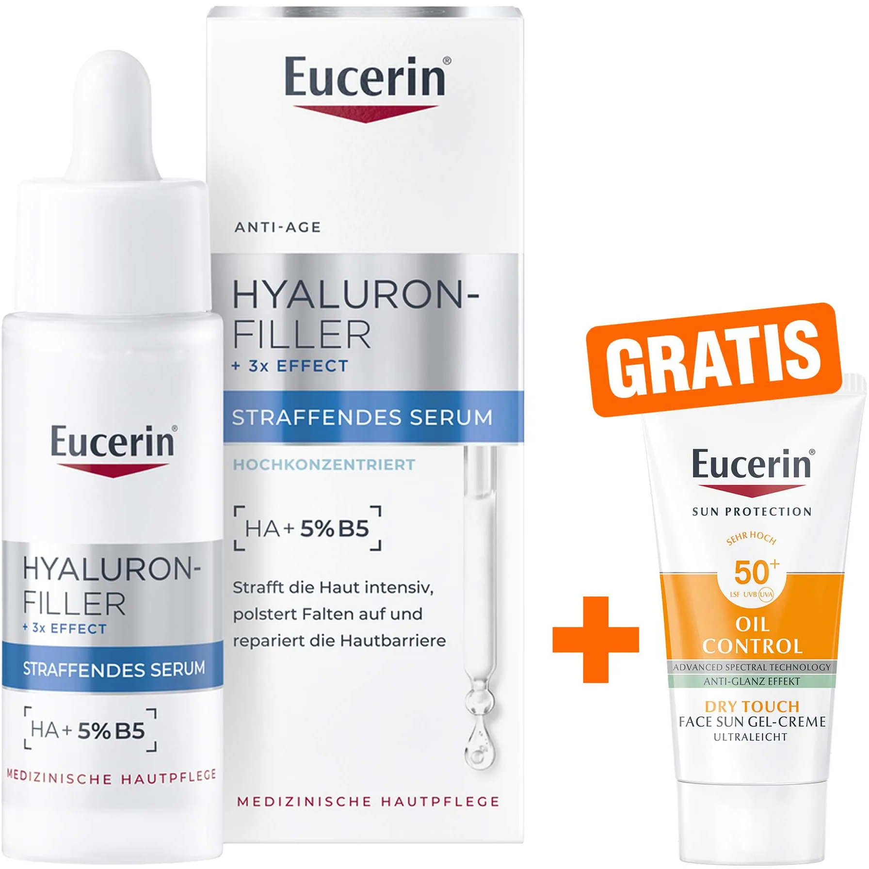 Eucerin Anti-Age Hyaluron-Filler straffendes Serum 30 ml + gratis Eucerin Sun Gel-Creme Oil Control 20 ml - Hautstraffendes Serum