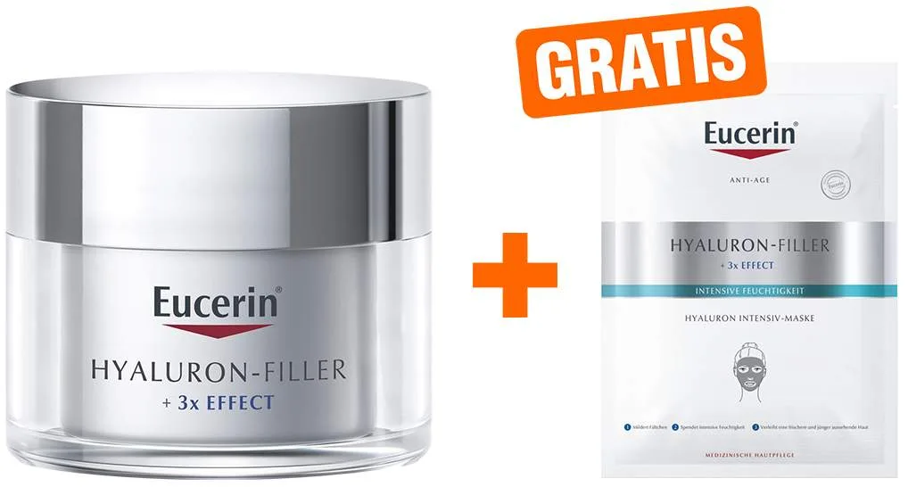 Eucerin Anti Age Hyaluron Filler Tag trockene Haut 50 ml + gratis Anti Age Hyaluron Filler Intensiv Maske