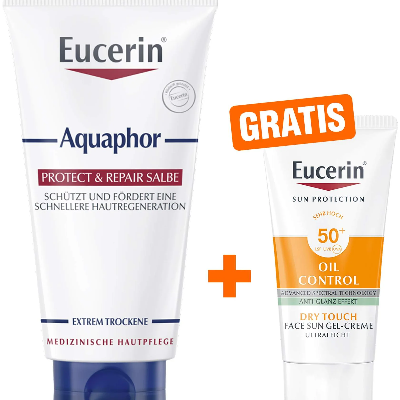Eucerin Aquaphor Repair Salbe 45 ml + gratis Eucerin Sun Gel-Creme Oil Control 20 ml - Bei stark beanspruchter Haut