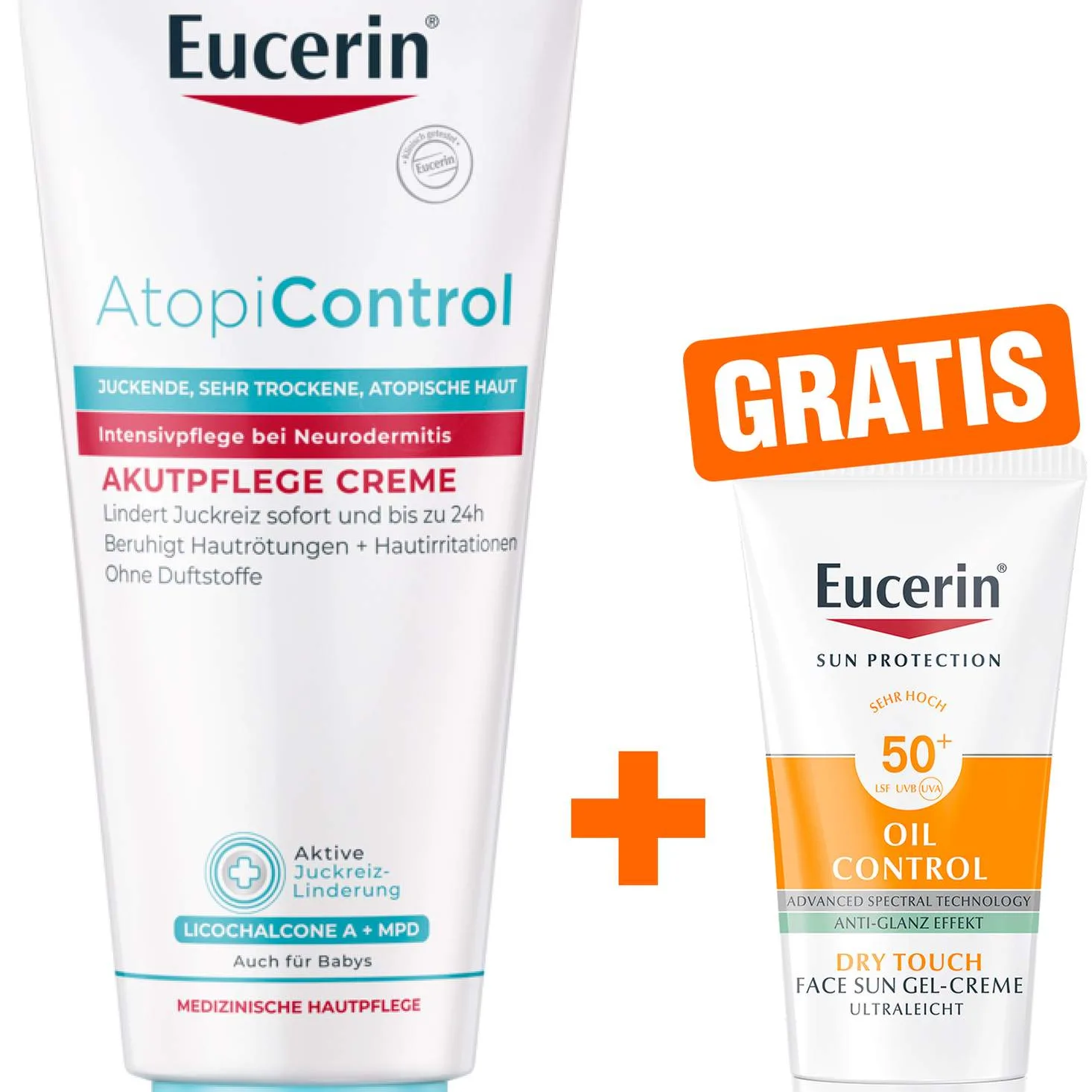 Eucerin AtopiControl Akut Creme 100 ml + gratis Eucerin Sun Gel-Creme Oil Control 20 ml - Bei Neurodermitis