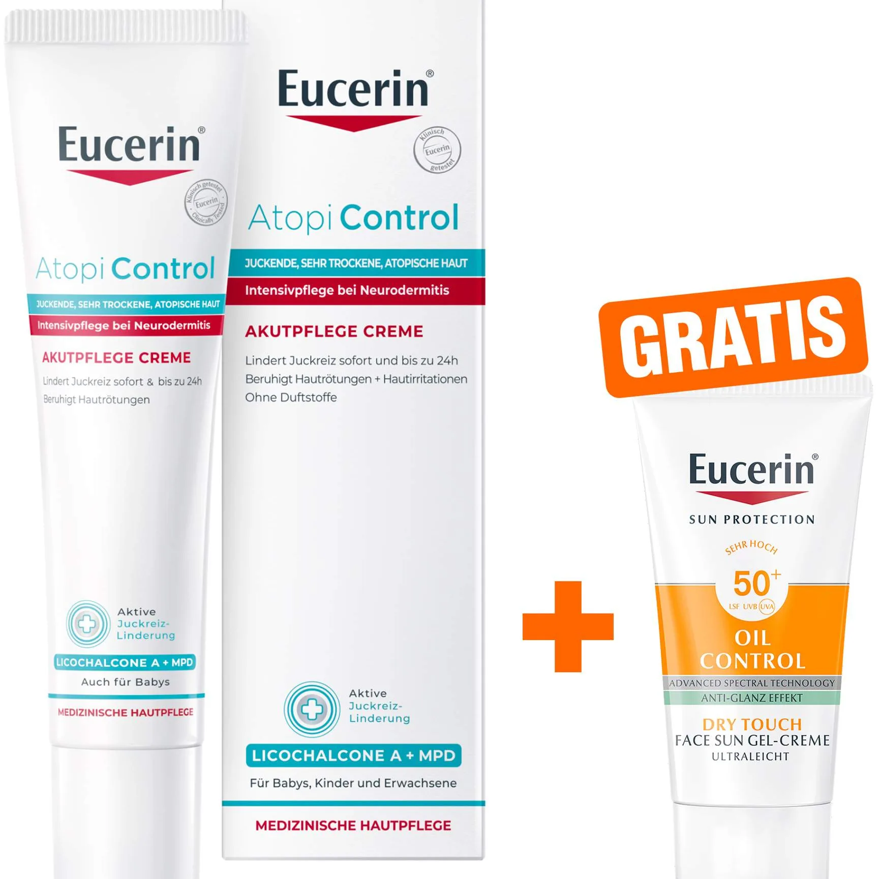 Eucerin AtopiControl Akut Creme 40 ml + gratis Eucerin Sun Gel-Creme Oil Control 20 ml - Bei akuten Neurodermitisschüben