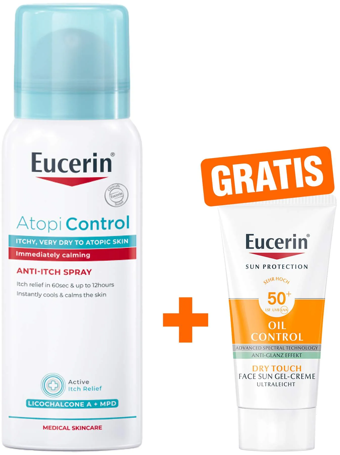 Eucerin AtopiControl Anti Juckreiz 50 ml Spray + gratis Eucerin Sun Gel-Creme Control 20 ml - Bei Neurodermitis