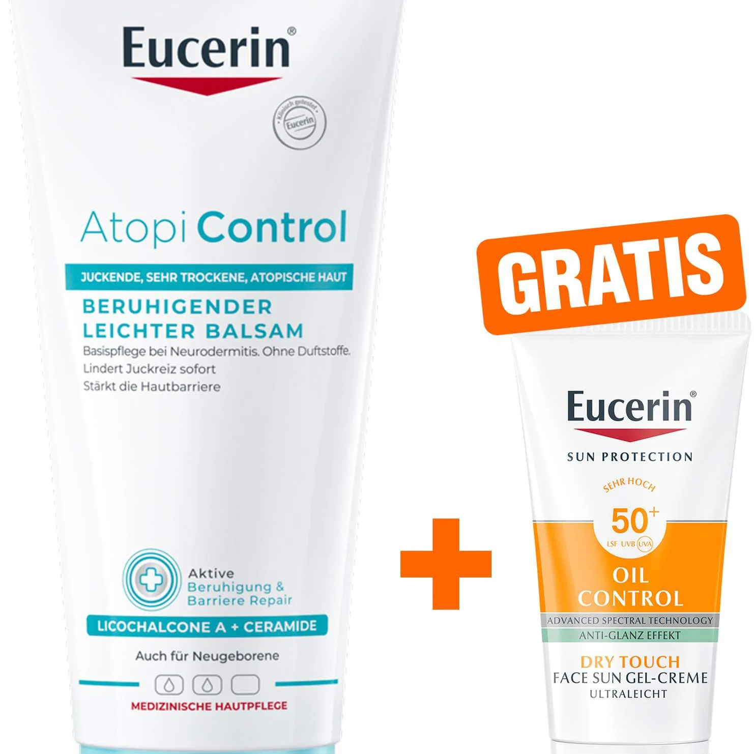 Eucerin AtopiControl Balsam 200 ml + gratis Eucerin Sun Gel-Creme Oil Control 20 ml - Bei Neurodermitis