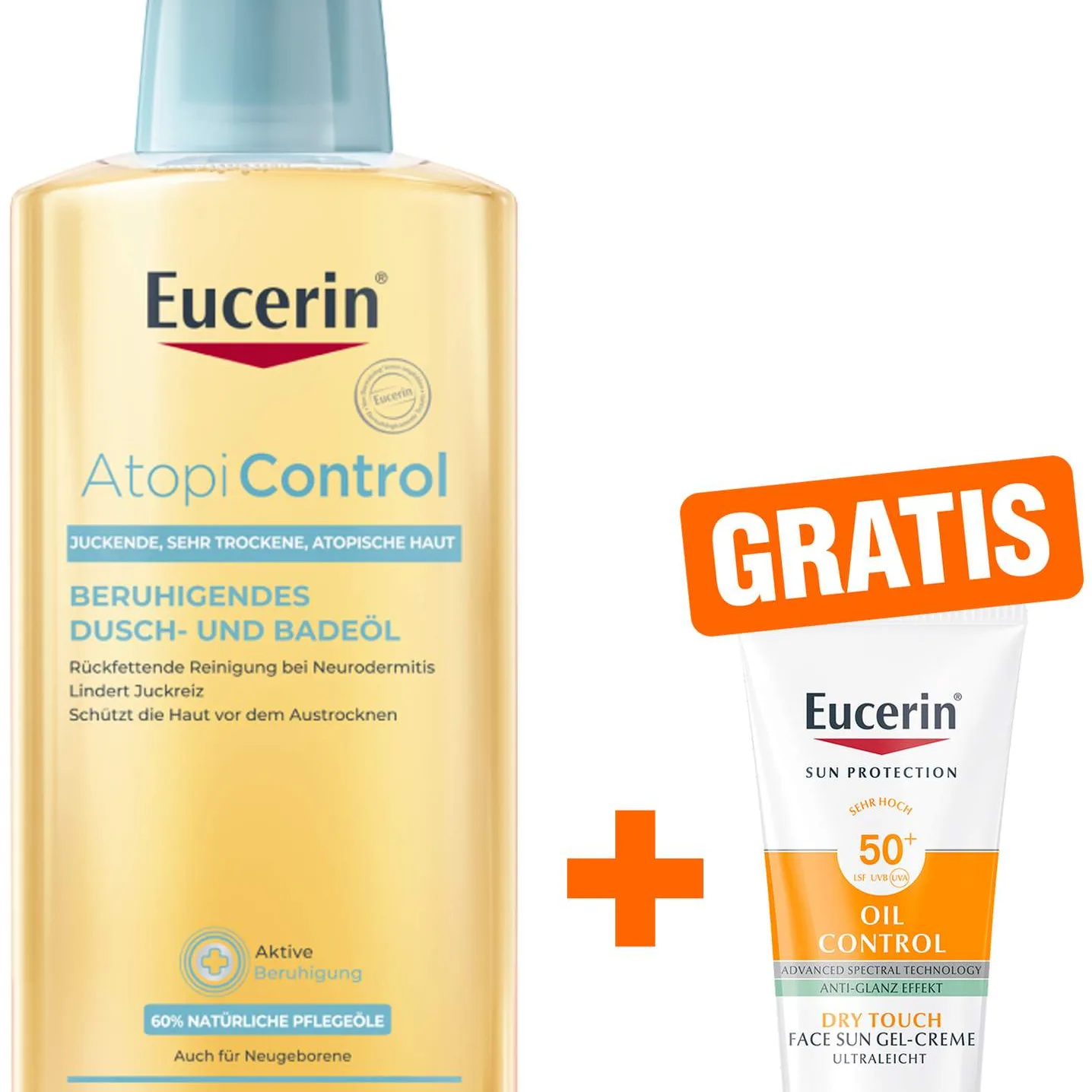 Eucerin AtopiControl Dusch- und Badeöl 400 ml + gratis Eucerin Sun Gel-Creme Oil Control 20 ml - Bei Neurodermitis