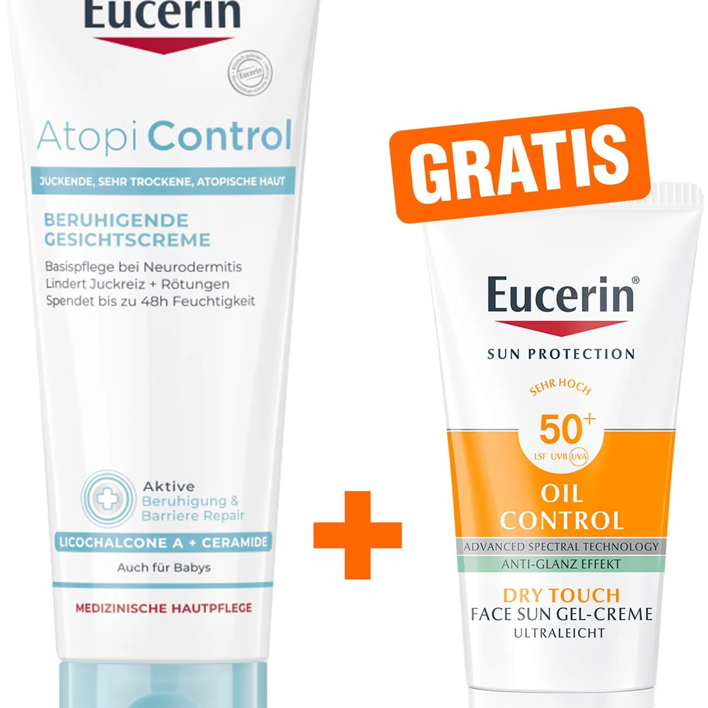 Eucerin AtopiControl Gesichtscreme 50 ml + gratis Eucerin Sun Gel-Creme Oil Control 20 ml - Bei Neurodermitis