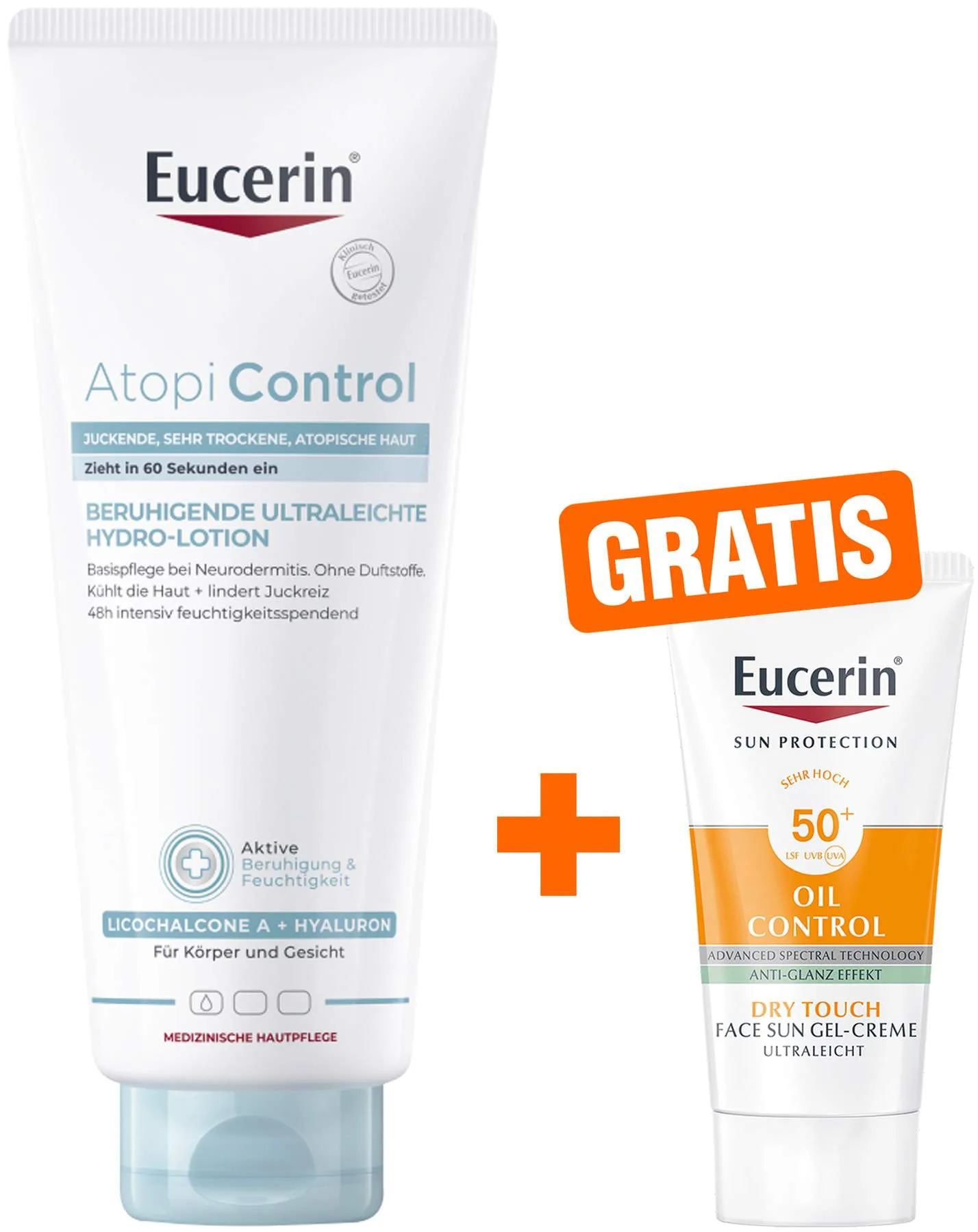 Eucerin AtopiControl Hydro-Lotion 400 ml + gratis Eucerin Sun Gelcreme Oil Control 20 ml - Bei trockener Haut