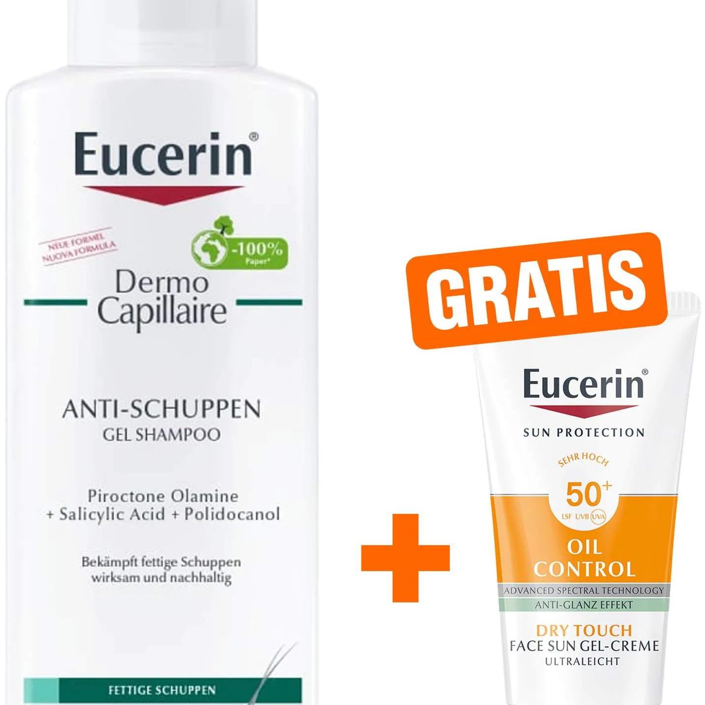 Eucerin Dermo Capillaire Anti-Schuppen Gel Shampoo 250 ml + gratis Sun Gel-Creme Oil Control 20 ml - Bei fettigen Schuppen