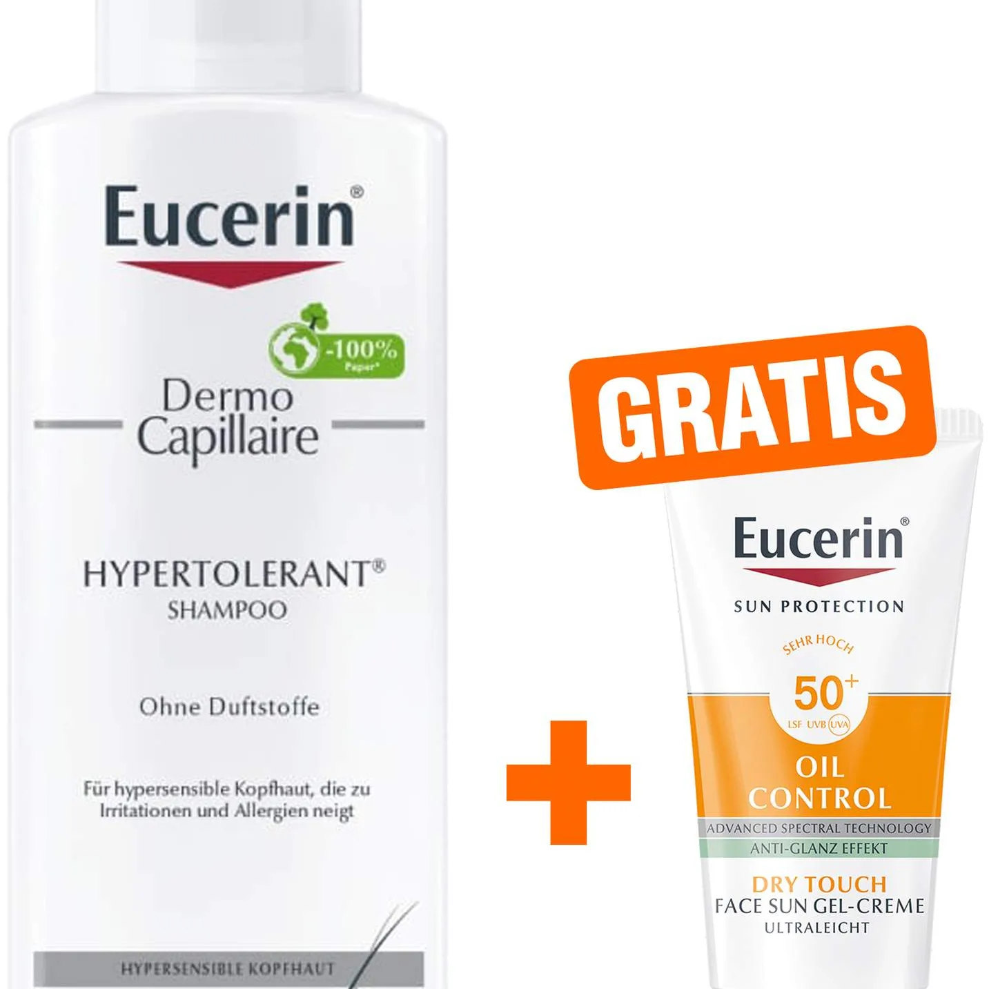 Eucerin Dermo Capillaire hypertolerant Shampoo 250 ml + gratis Eucerin Sun Gel-Creme Oil Control 20 ml - Bei trockener und empfindlicher Haut