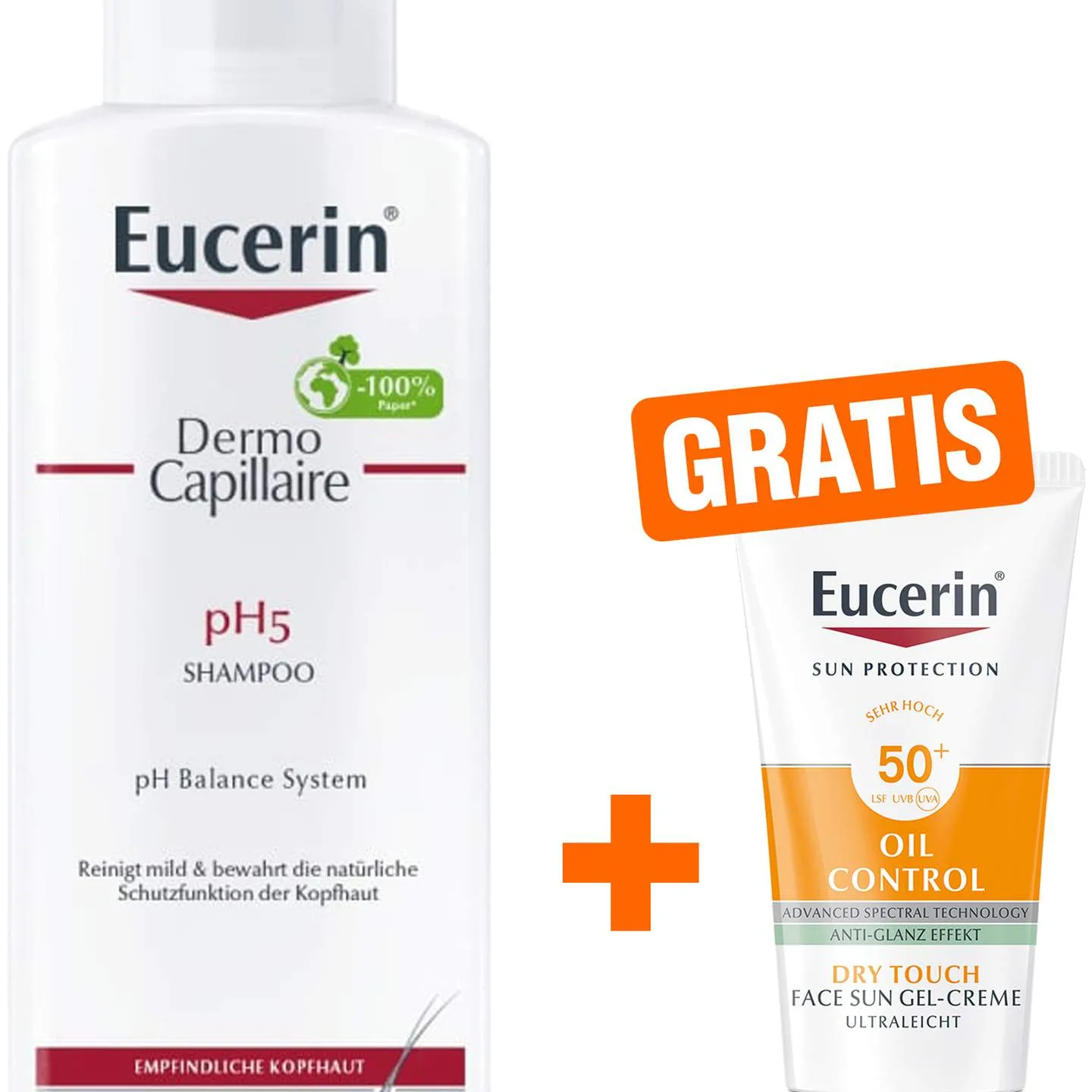 Eucerin Dermo Capillaire pH5 Shampoo 250 ml + gratis Eucerin Sun Gel-Creme Oil Control 20 ml - Bei empfindlicher Kopfhaut
