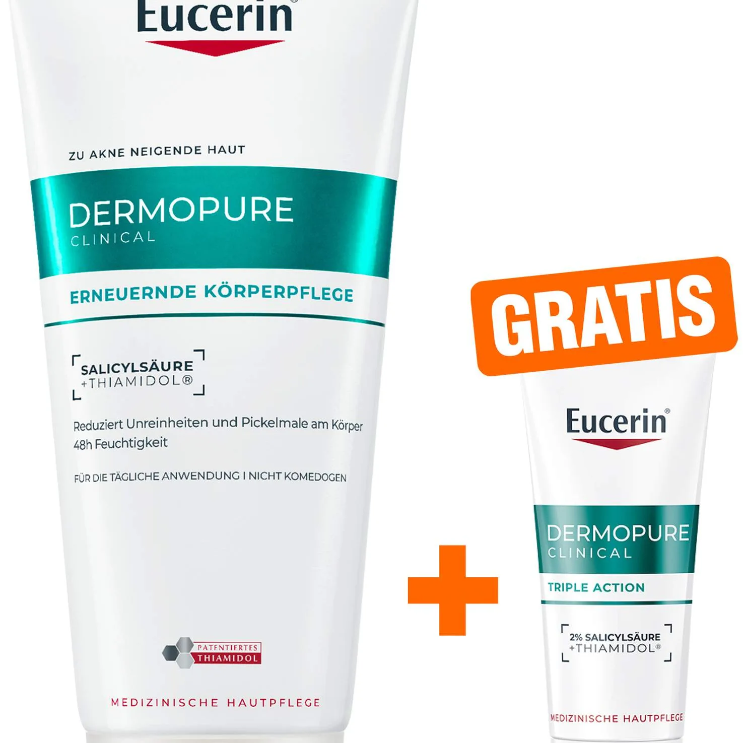 Eucerin DermoPure Clinical erneuernde Körperpflege 200 ml + gratis Eucerin DermoPure Clinical Triple Action 7 ml Serum - Reduziert Unreinheiten und Pickelmale