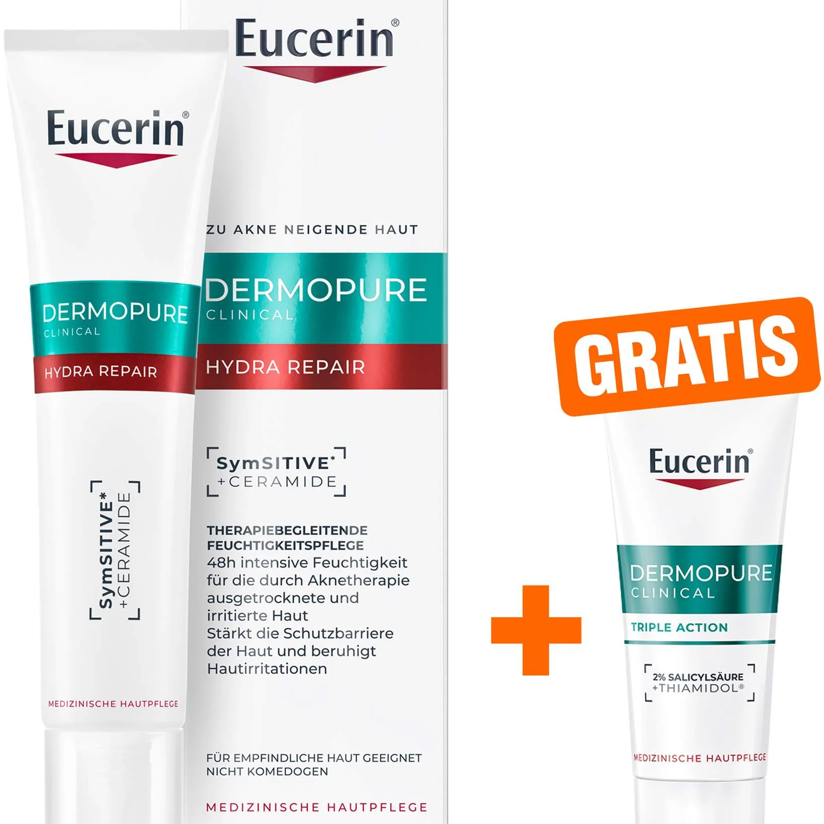 Eucerin DermoPure Clinical Hydra Repair 40 ml + gratis Eucerin DermoPure Clinical Triple Action 7 ml - Bei Hautunreinheiten