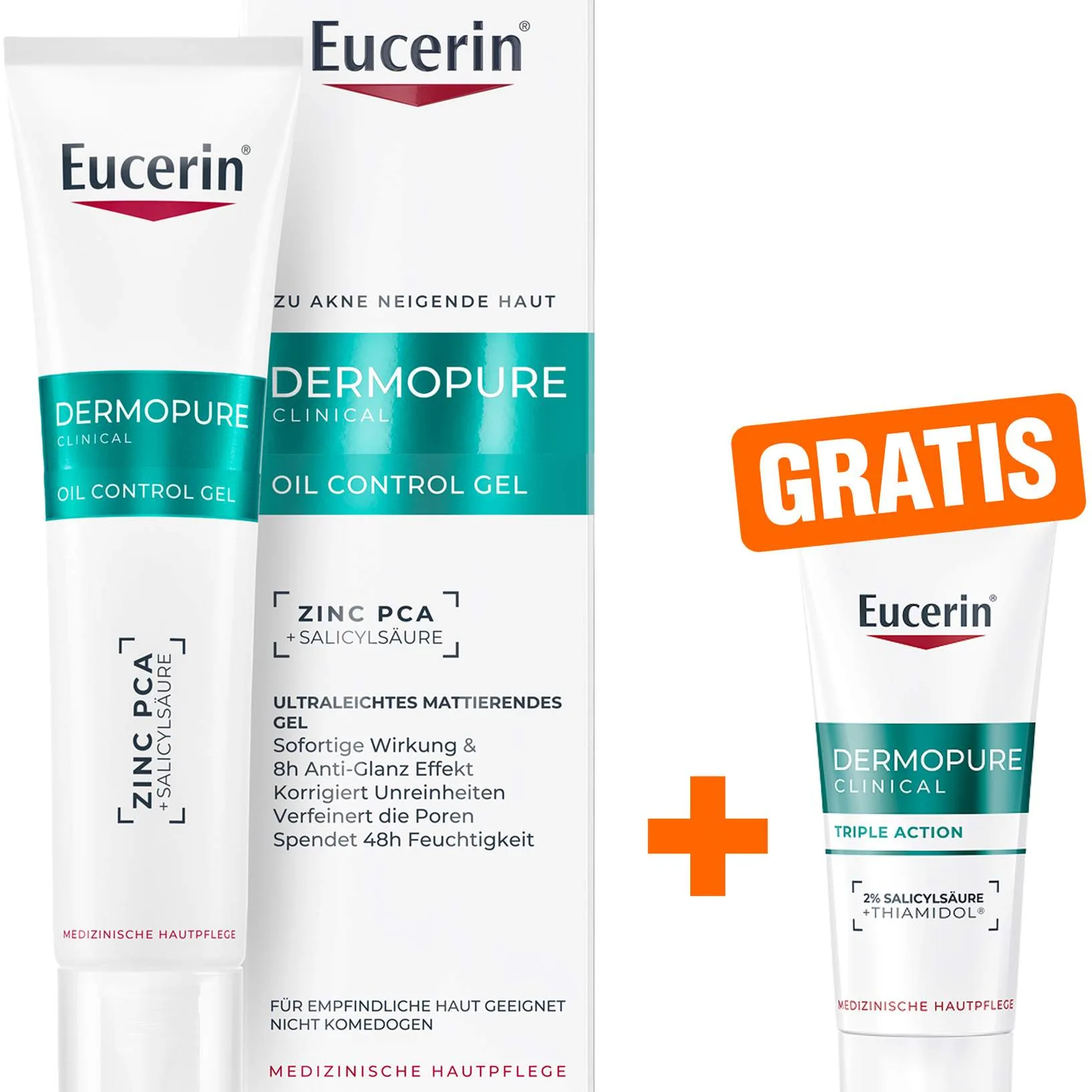 Eucerin DermoPure Clinical Oil Control Gel 40 ml + gratis Eucerin DermoPure Clinical Triple Action 7 ml Serum - Hautmattierende Pflege
