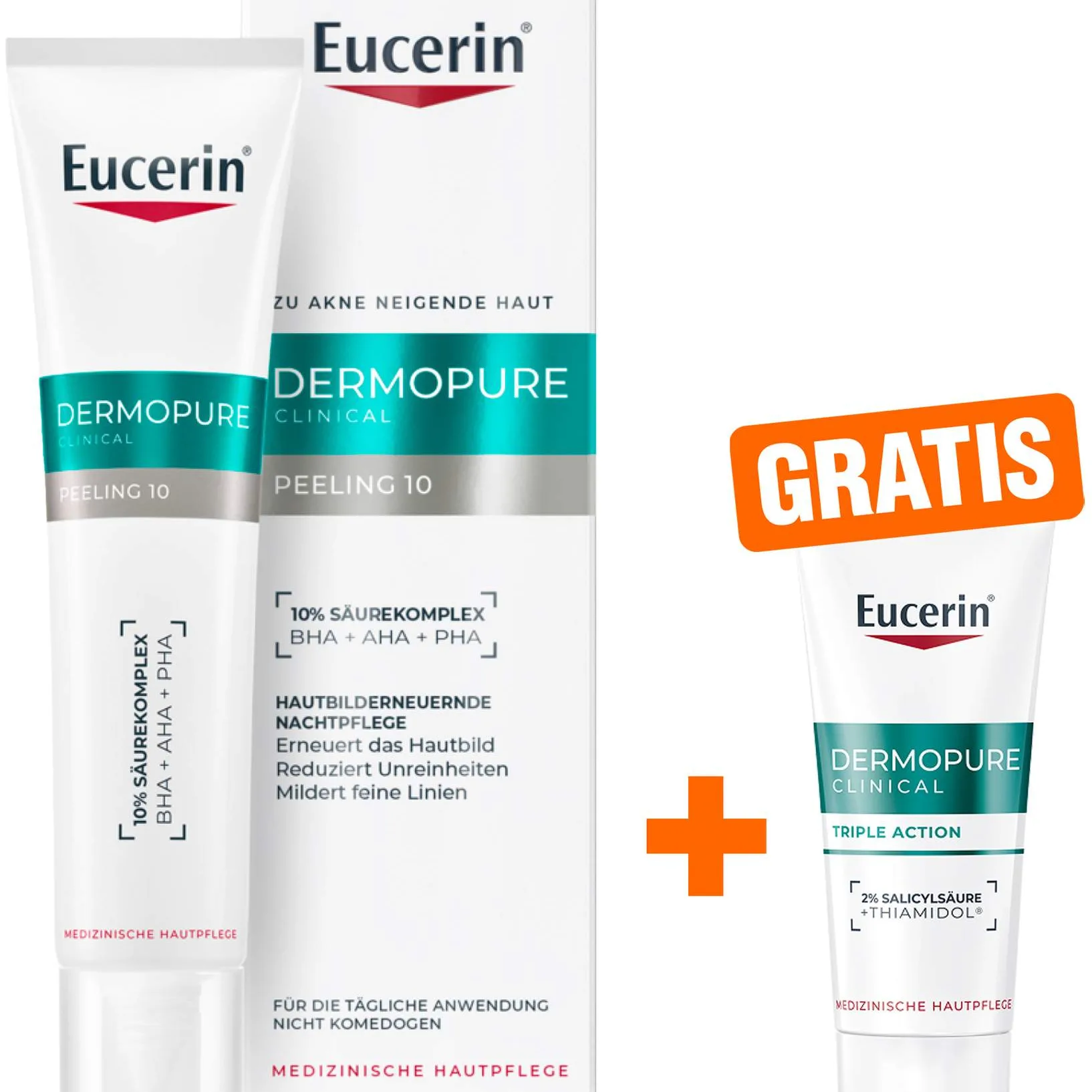 Eucerin DermoPure Clinical Peeling 10 40 ml + gratis Eucerin DermoPure Clinical Triple Action 7 ml Serum - Bei Hautunreinheiten