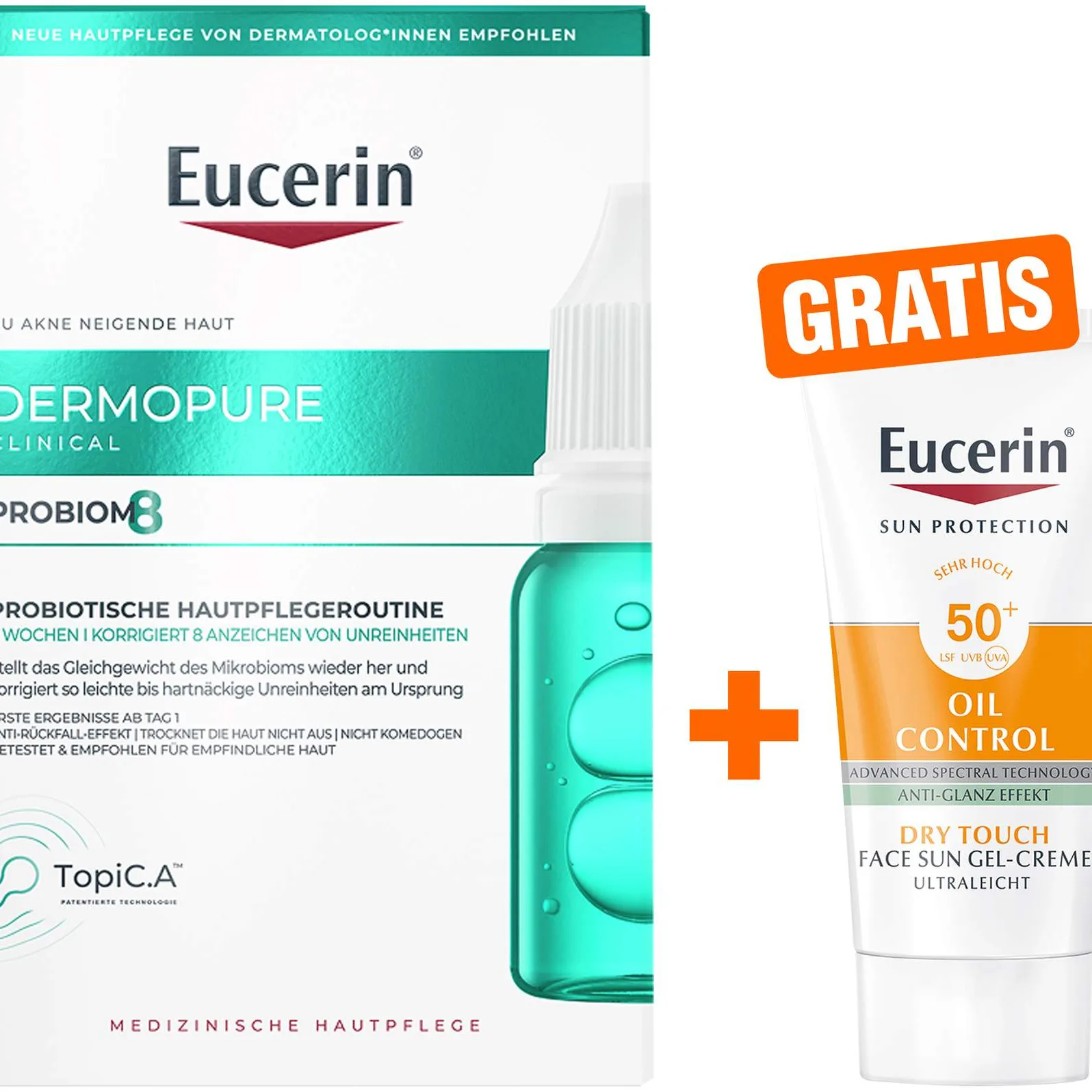 Eucerin DermoPure Clinical Probiom8 Routine-Set 1 Stück + gratis Eucerin Sun Gel - Creme Oil Control 20 ml - Bei Akne neigende Haut