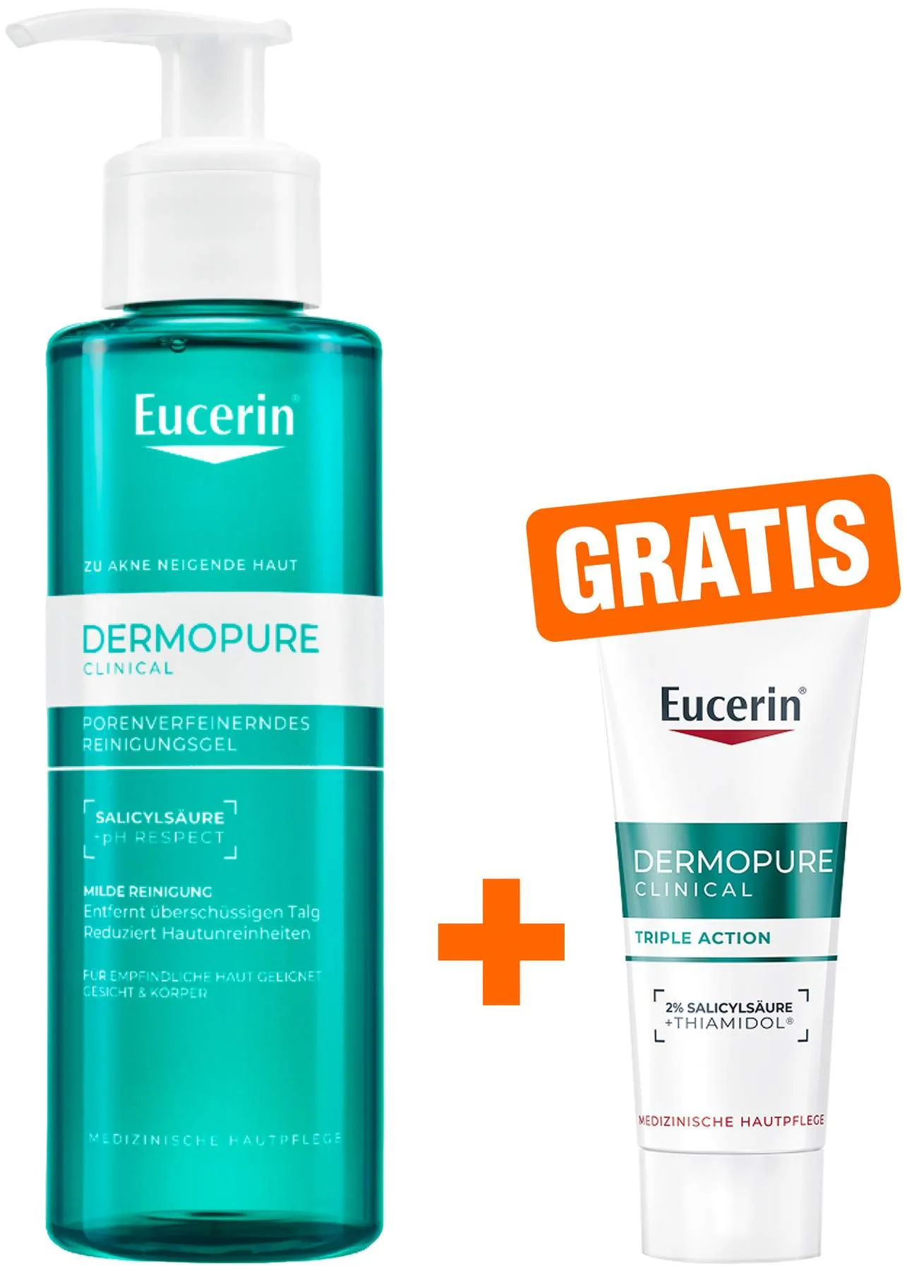 Eucerin DermoPure Clinical Reinigungsgel 200 ml + gratis Eucerin DermoPure Clinicial Triple Action 7 ml Serum - Bei Hautunreinheiten