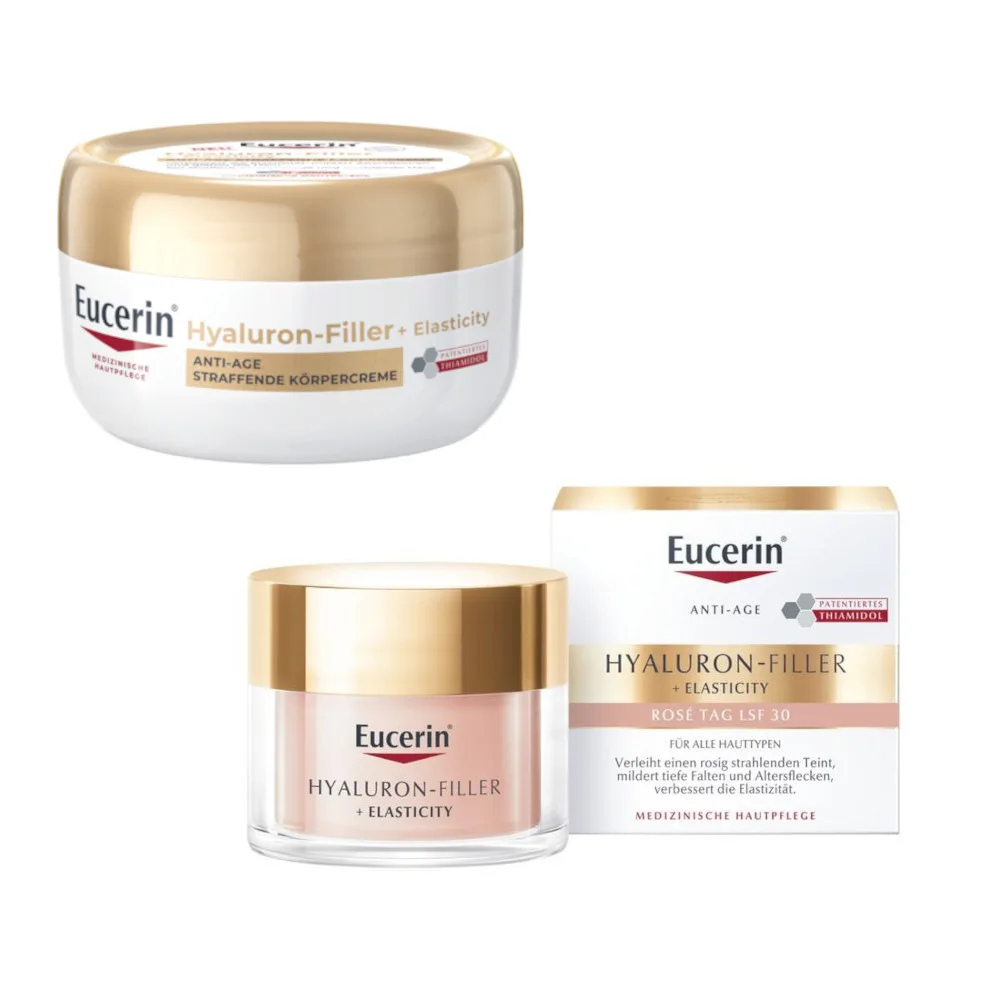 Eucerin Hyaluron-Filler + Elasticity Anti Age Straffende Körpercreme + Tagescreme ROSÉ LSF 30 Set 1 Sparset