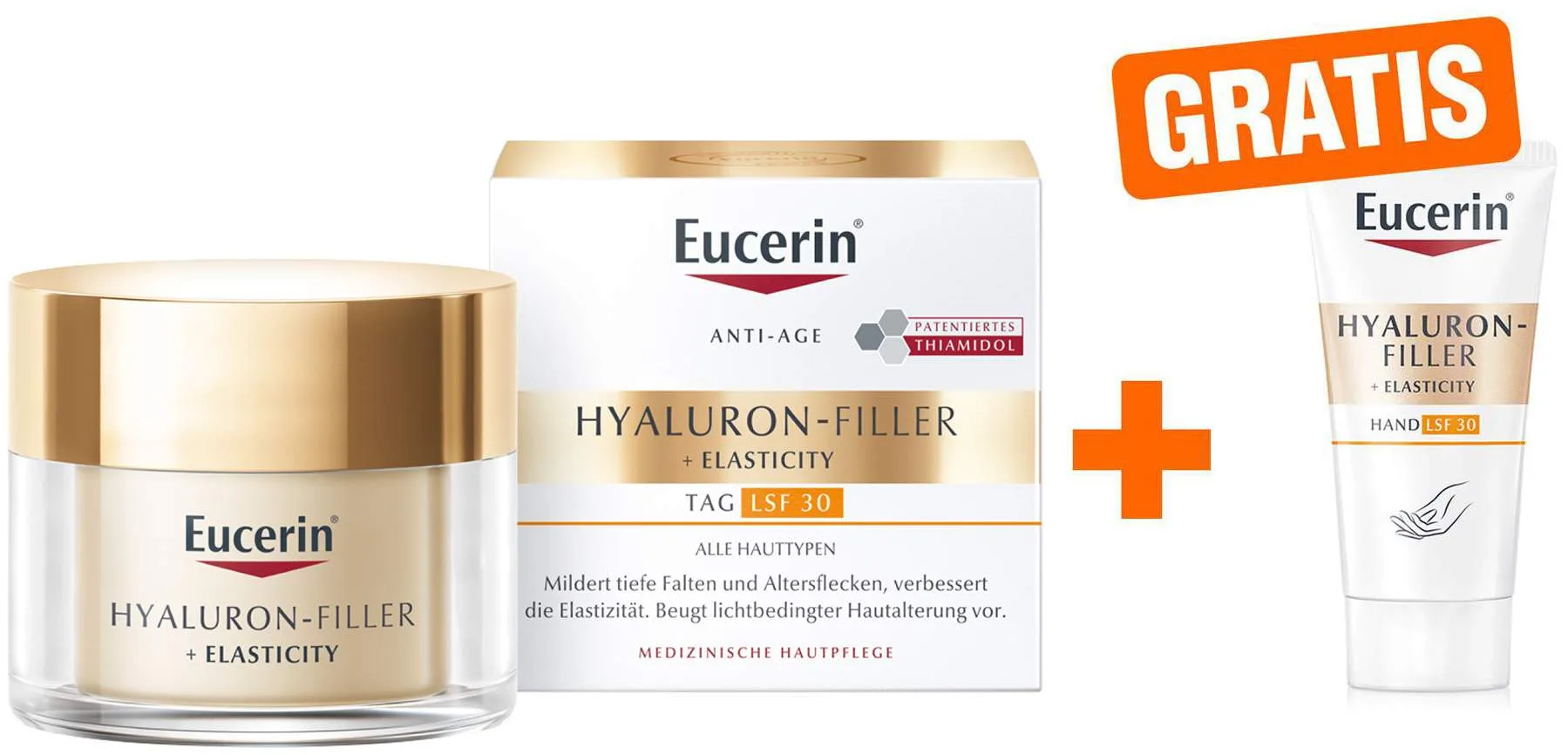 Eucerin Hyaluron Filler + Elasticity Tagespflege LSF30 50 ml + gratis Elasticity Handcreme 20 ml - Zur Gesichtspflege