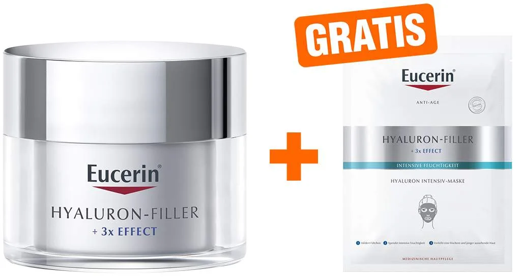 Eucerin Hyaluron Filler Tagespflege Normale und Mischhaut 50 ml + gratis Hyaluron Filler Maske - Faltenauffüllende Hautpflege