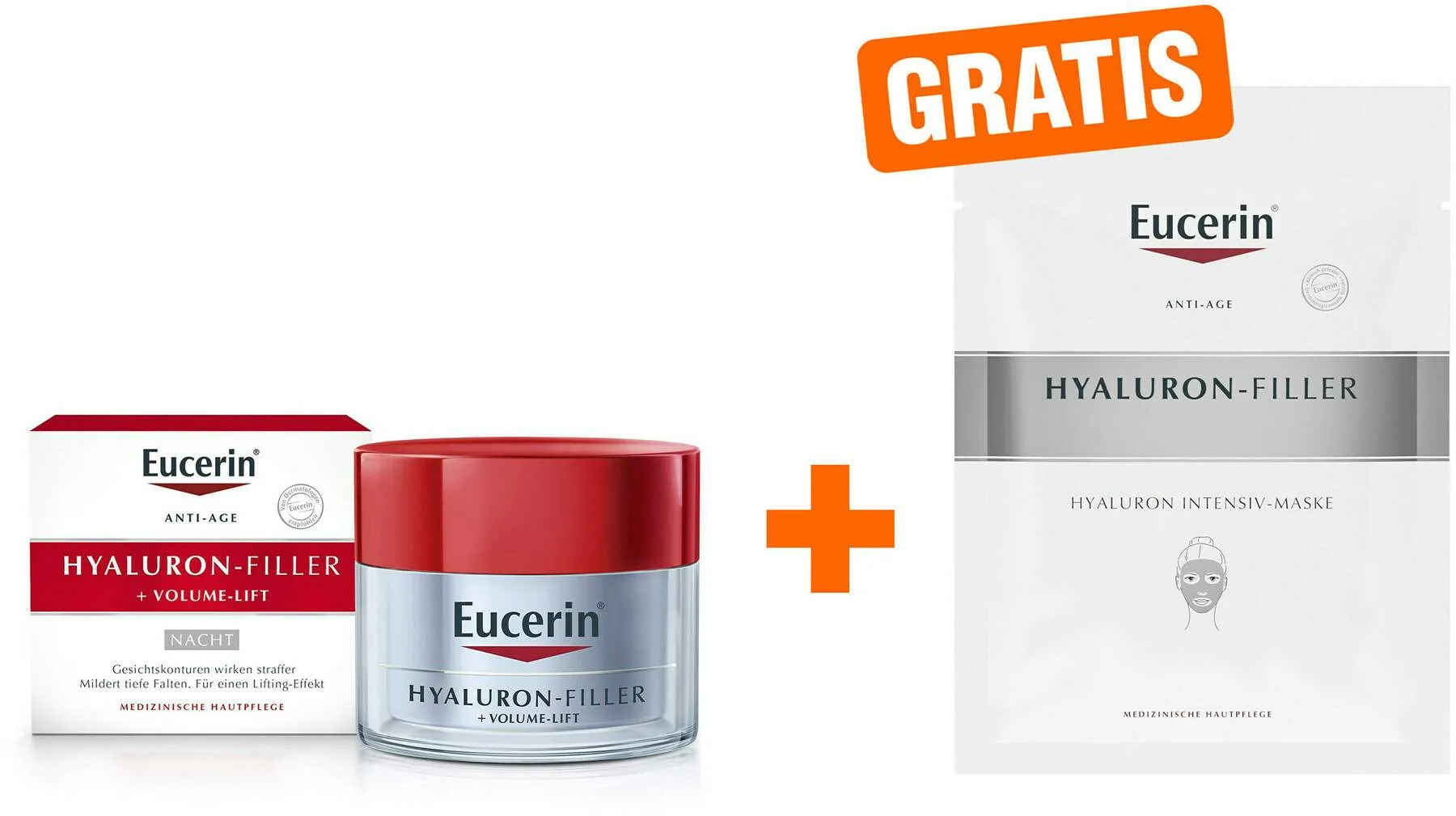 Eucerin Hyaluron Filler + Volume Lift Nachtpflege 50 ml + gratis Hyaluron Filler Intensiv Maske - Bei Volumenverlust