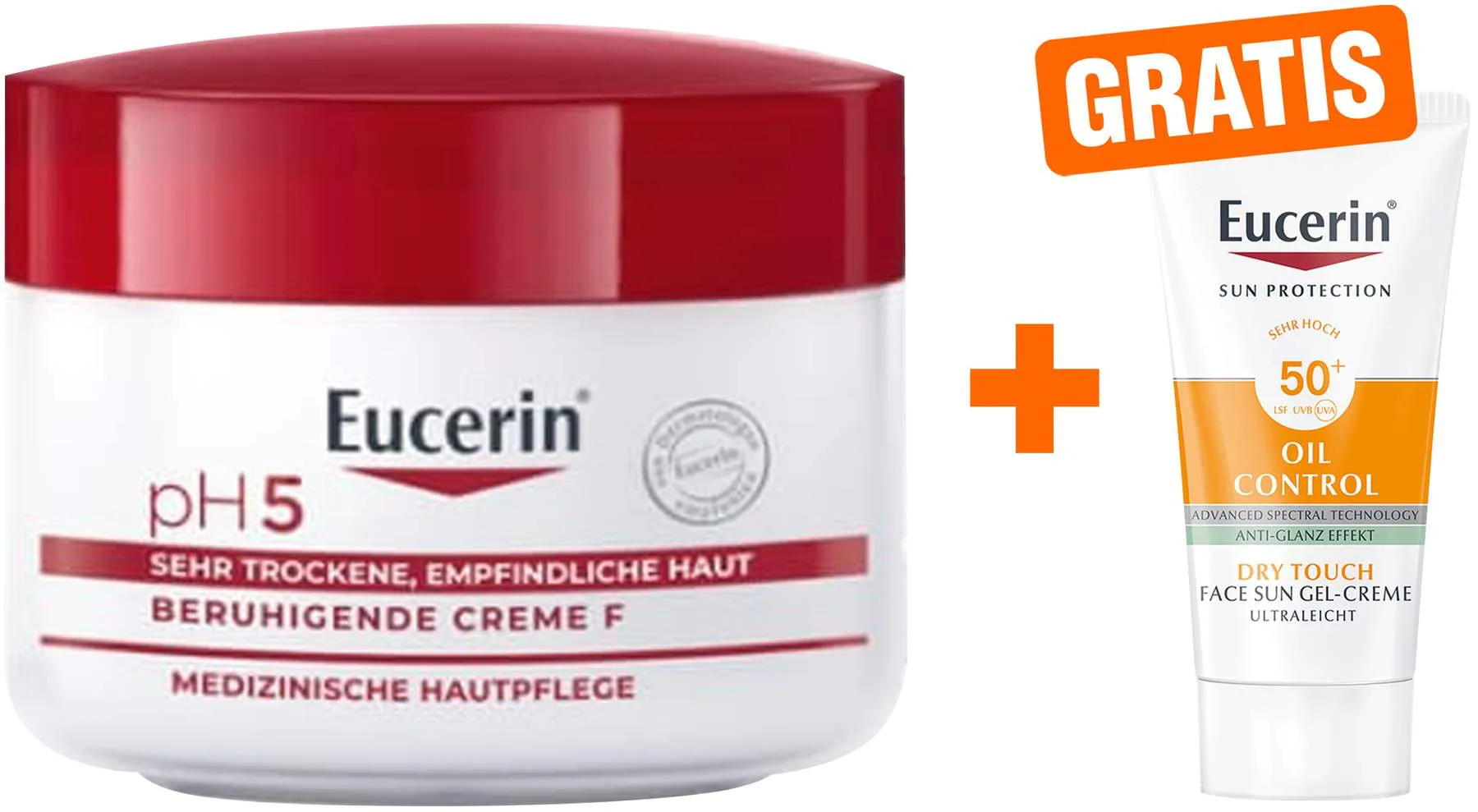 Eucerin pH5 Creme F 75 ml + gratis Eucerin Sun Gelcreme Oil Control 20 ml - Bei trockener Haut