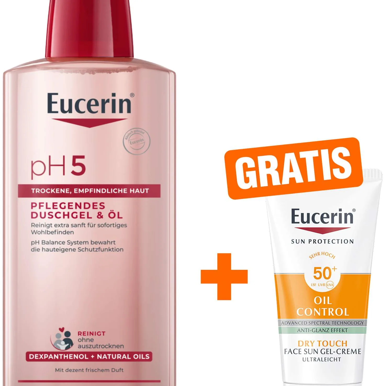 Eucerin pH5 Duschgel & Öl empfindliche Haut 400 ml + gratis Eucerin Sun Gelcreme Oil Control 20 ml - Zur Körperreinigung