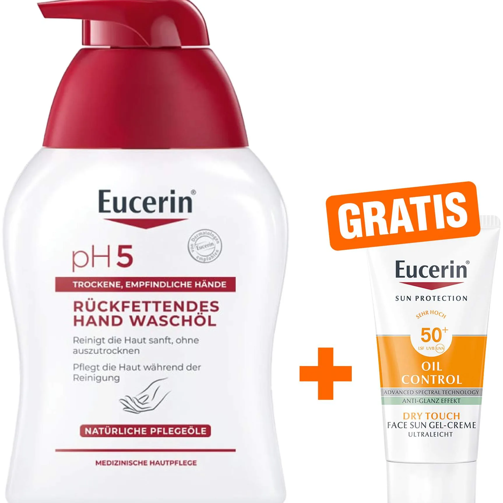 Eucerin pH5 Hand Wasch Öl 250ml + gratis Eucerin Sun Gel-Creme Control 20 ml - Bei empfindlicher Haut