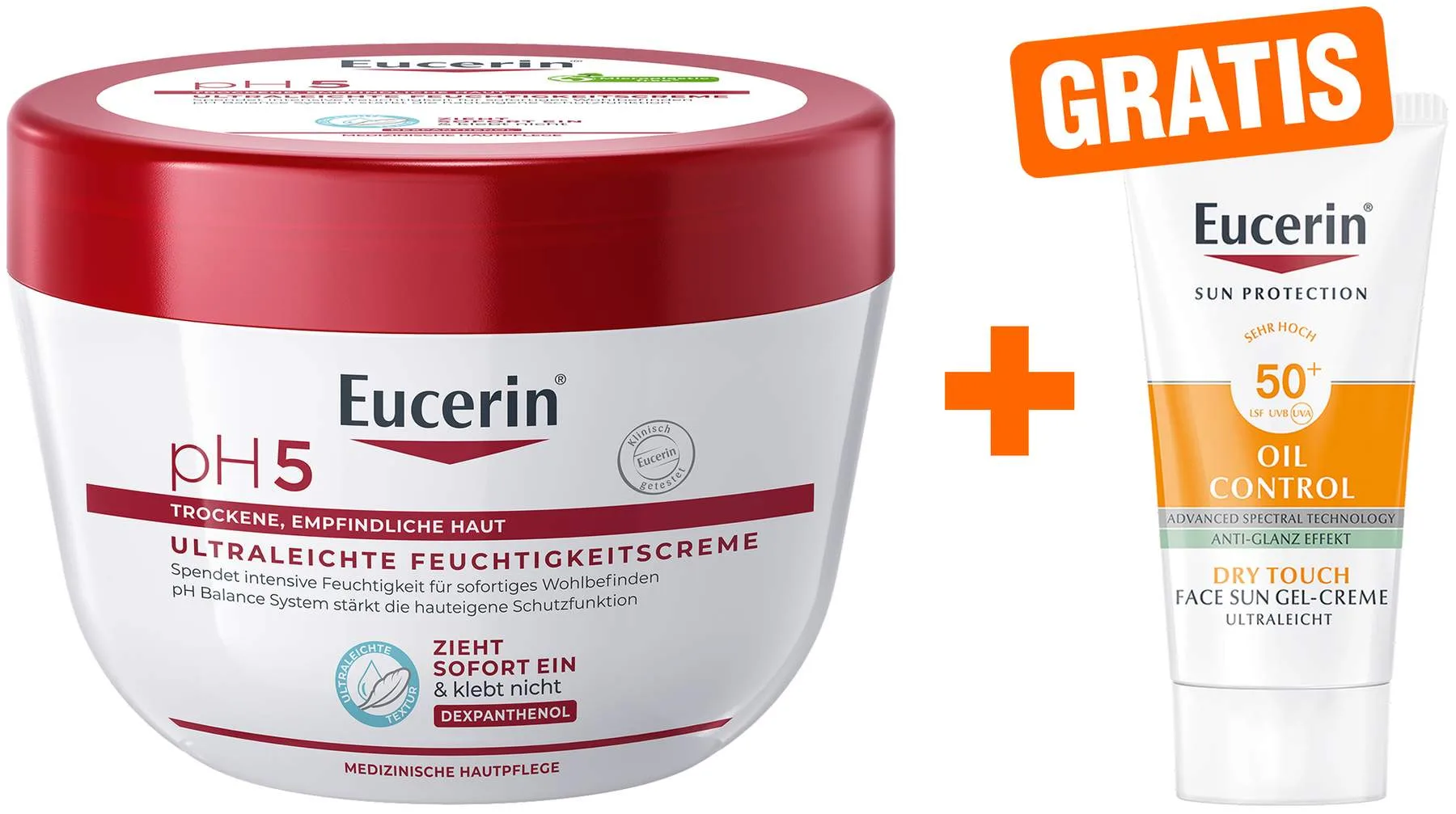 Eucerin pH5 ultraleichte Feuchtigkeitscreme 350 ml + gratis Eucerin Sun Gelcreme Oil Control 20 ml - Bei empfindlicher Haut