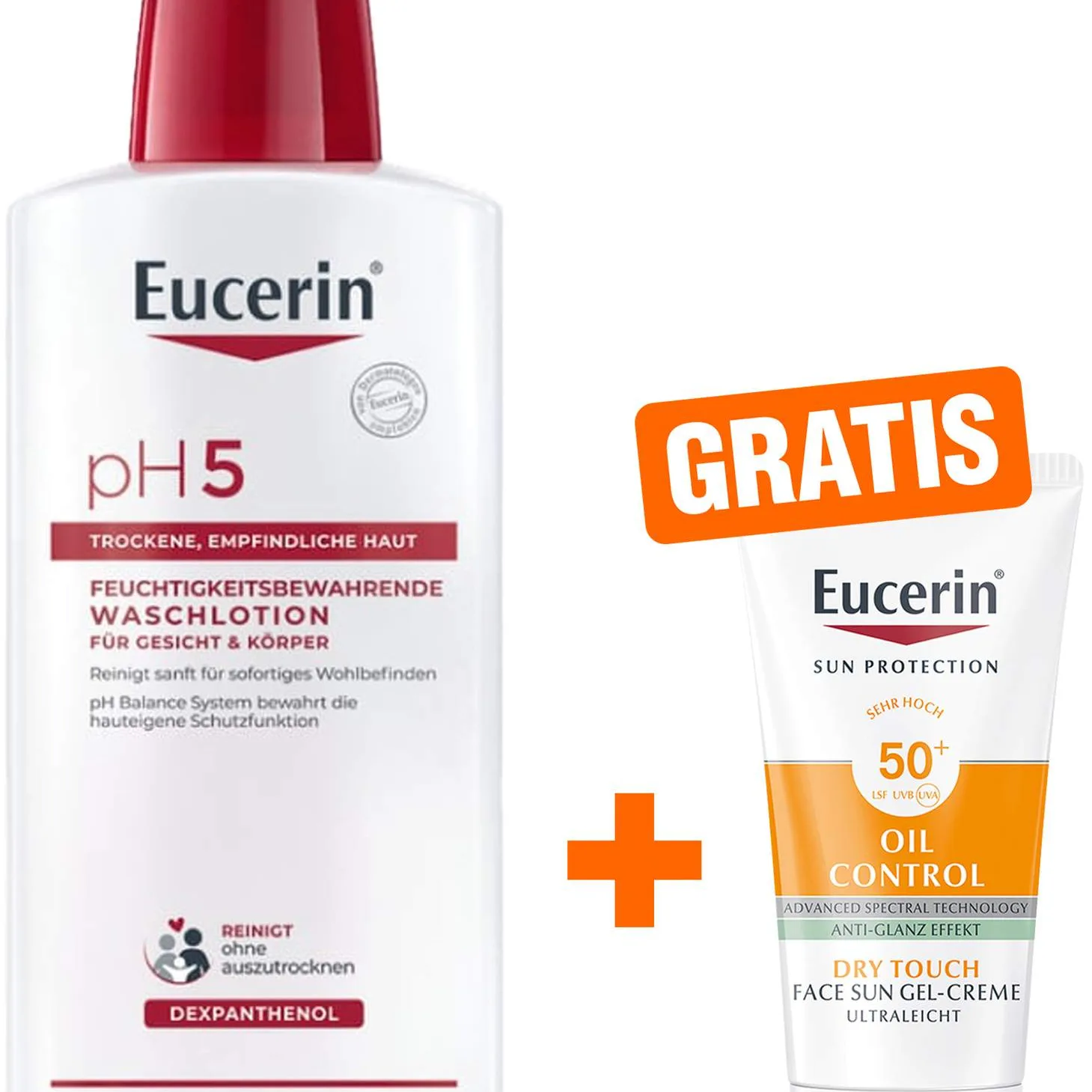 Eucerin pH5 Waschlotion 400 ml mit Pumpe + gratis Eucerin Sun Gelcreme Oil Control 20 ml - Milde Reinigung