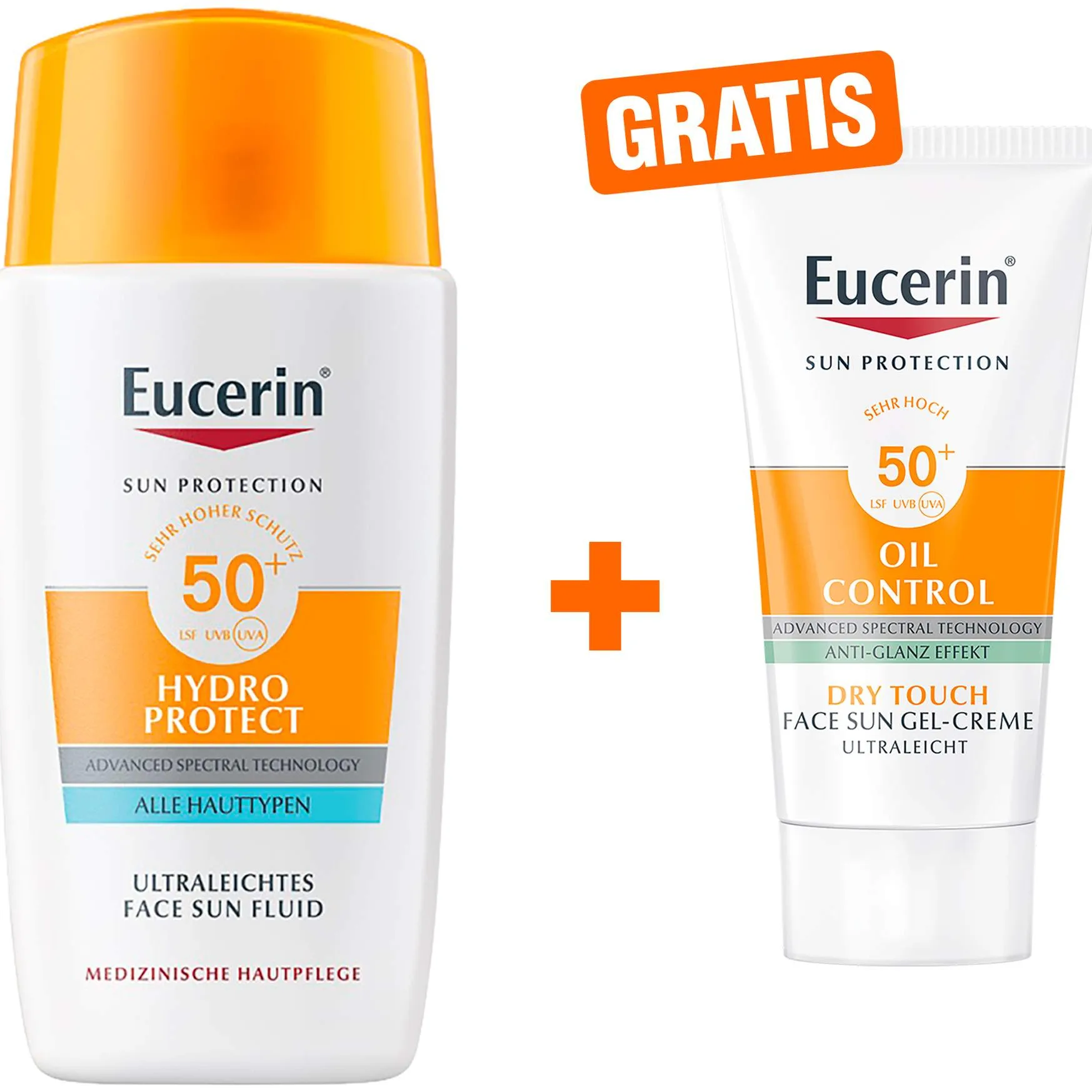 Eucerin Sun Hydro Protect Face Sun Fluid LSF 50+ 50 ml + gratis Sun Gel-Creme Oil Control 20 ml - Sonnenschutz für das Gesicht