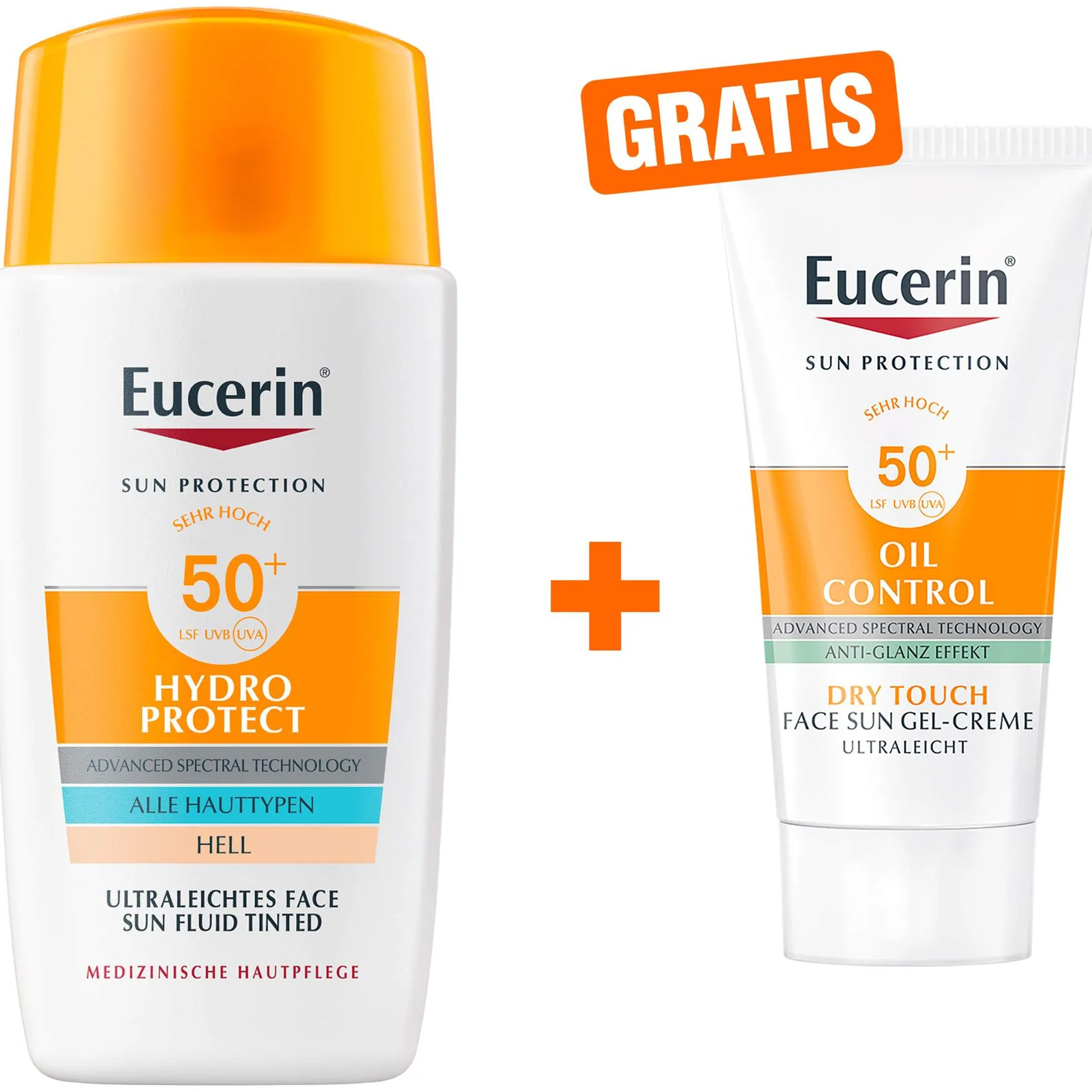 Eucerin Sun Hydro Protect Tinted hell 50 ml + gratis Sun Gel-Creme Oil Control 20 ml - Zur Gesichtspflege