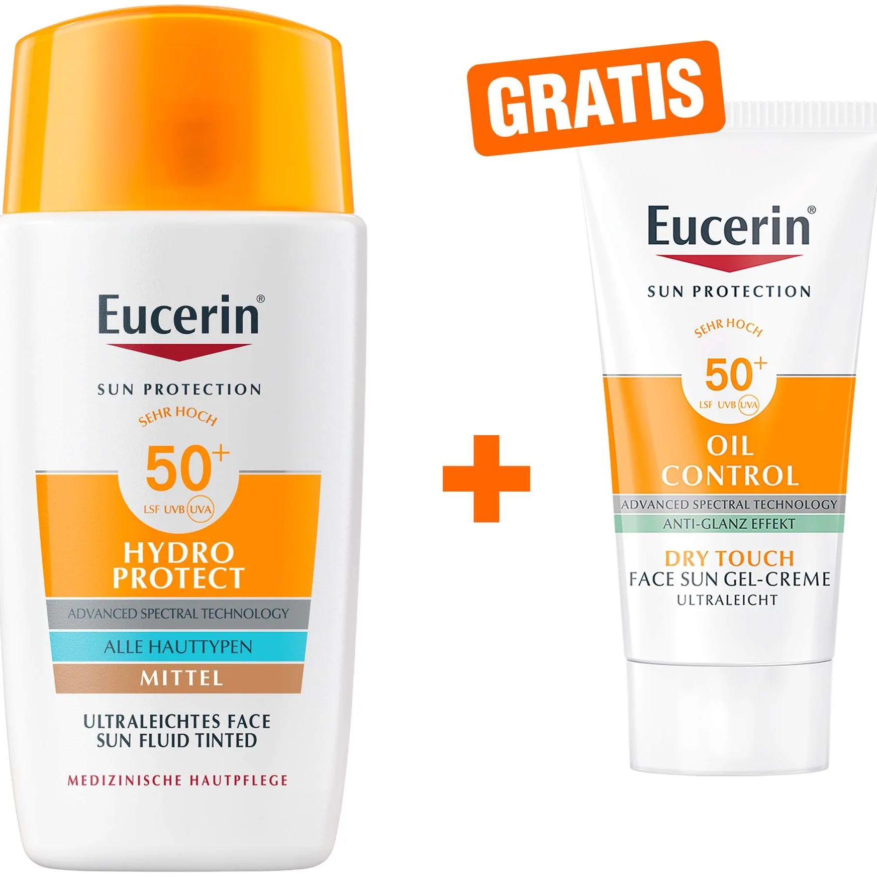 Eucerin Sun Hydro Protect Tinted mittel 50 ml + gratis Sun Gel-Creme Oil Control 20 ml - Zur Gesichtspflege