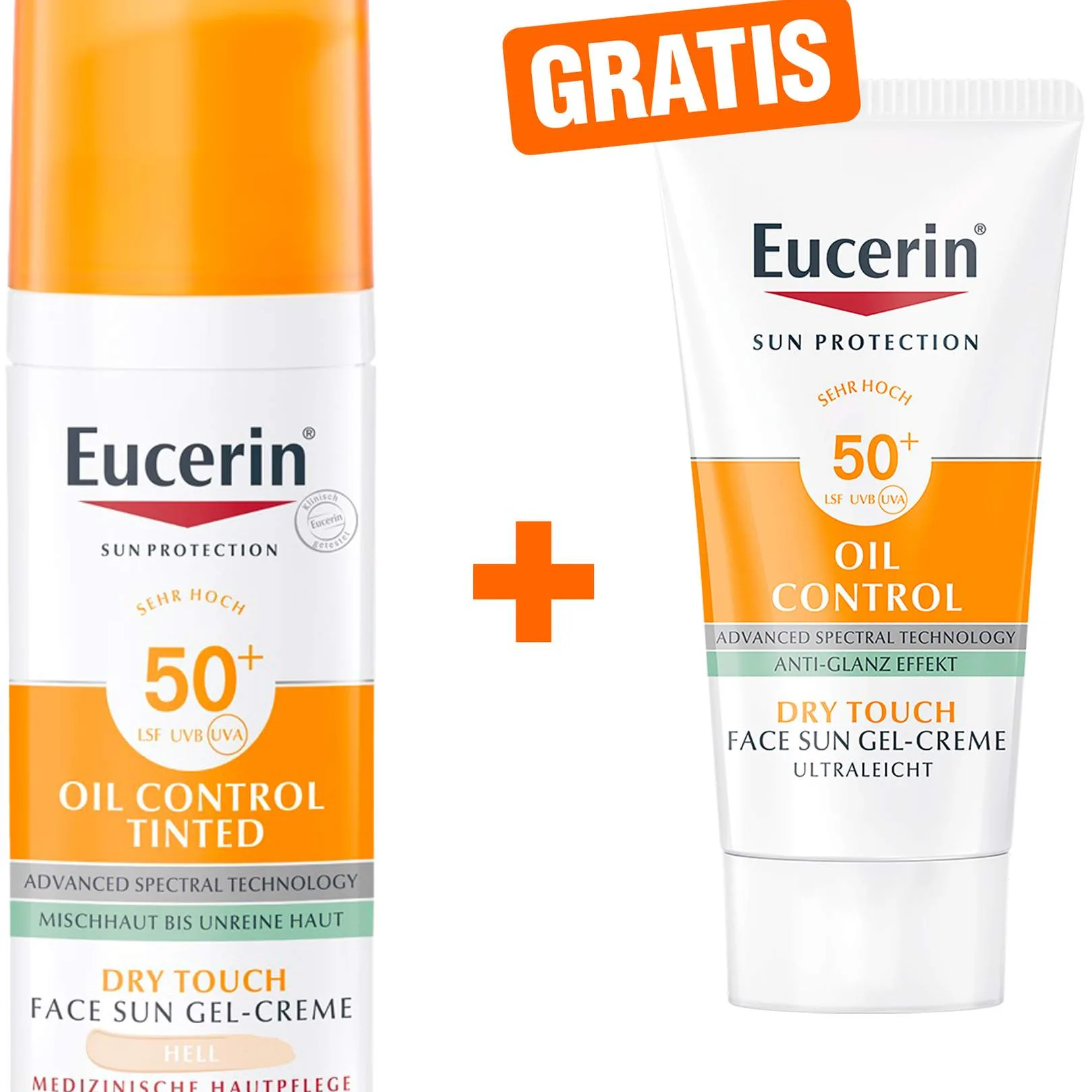 Eucerin Sun Oil Control Face Fluid Getönt (Hell) LSF 50+ 50 ml + hgratis Sun Gel-Creme Oil Control 20 ml - Sonnenschutz