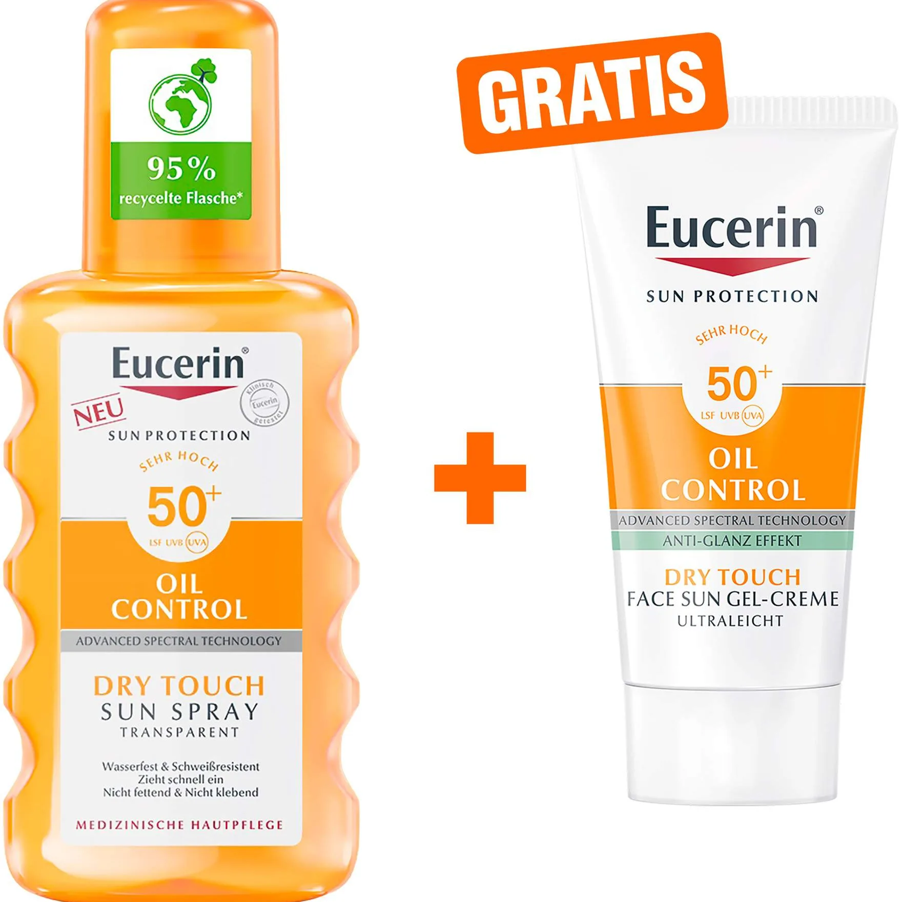 Eucerin Sun Oil Control Transparent Spray LSF 50+ 200 ml + gratis Sun Gel-Creme Oil Control 20 ml - Sonnenschutz