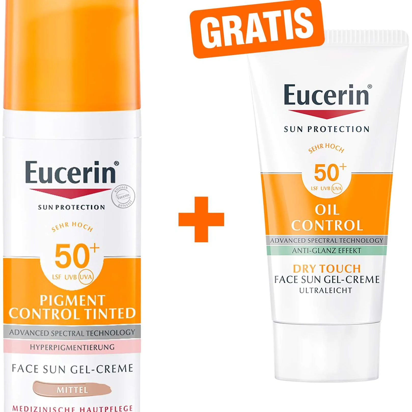 Eucerin Sun Pigment Control Face fluid Getönt (Mittel) LSF 50+ 50 ml + gratis Sun Gel-Creme Oil Control 20 ml - Sonnenschutz