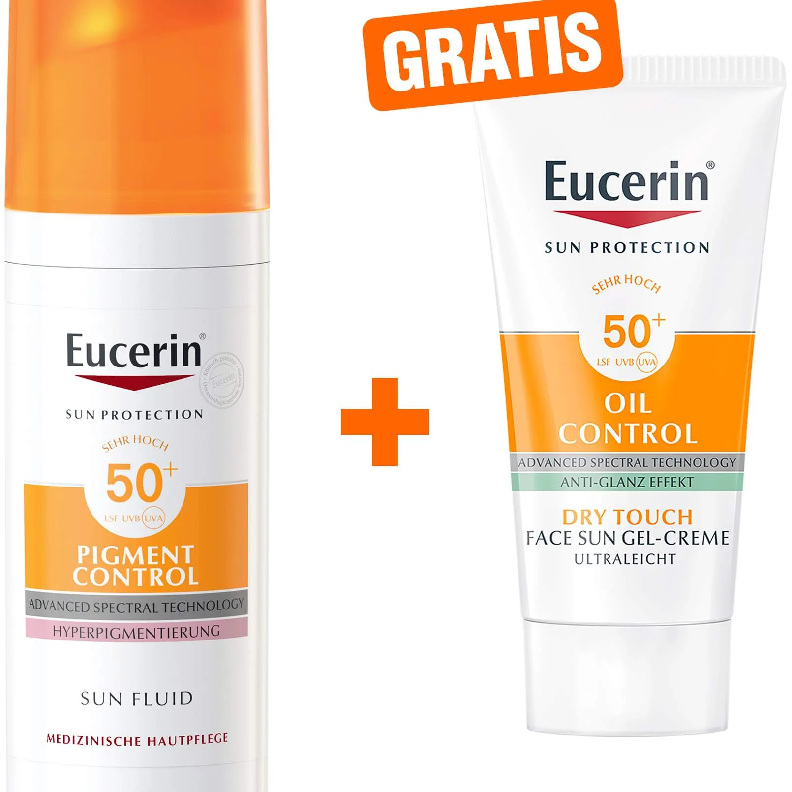 Eucerin Sun Pigment Control LSF50+ 50 ml Fluid + gratis Sun Gel-Creme Oil Control LSF50+ 20 ml - Sehr hoher Sonnenschutz
