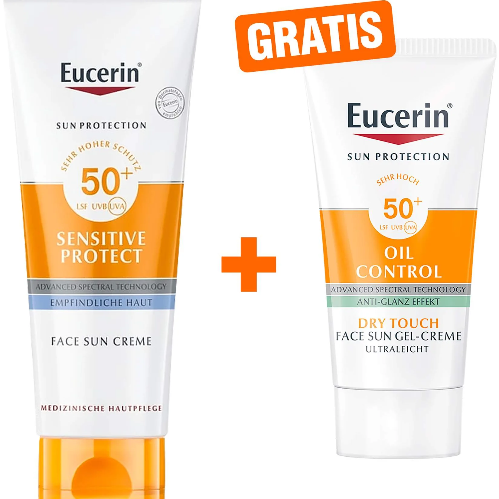 Eucerin Sun Sensitive Protect Face LSF 50+ + gratis Sun Gel-Creme Oil Control 20 ml - Sonnenschutz
