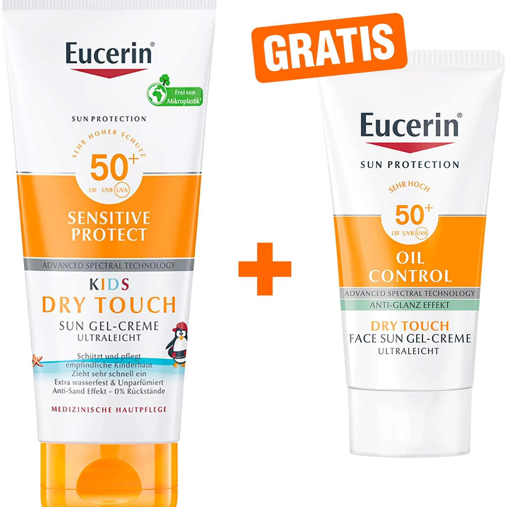 Eucerin Sun Sensitive Protect Kids Gel-Creme LSF 50+ 200 ml + gratis Sun Gel-Creme Oil Control 20 ml - Kinder Sonnenschutz