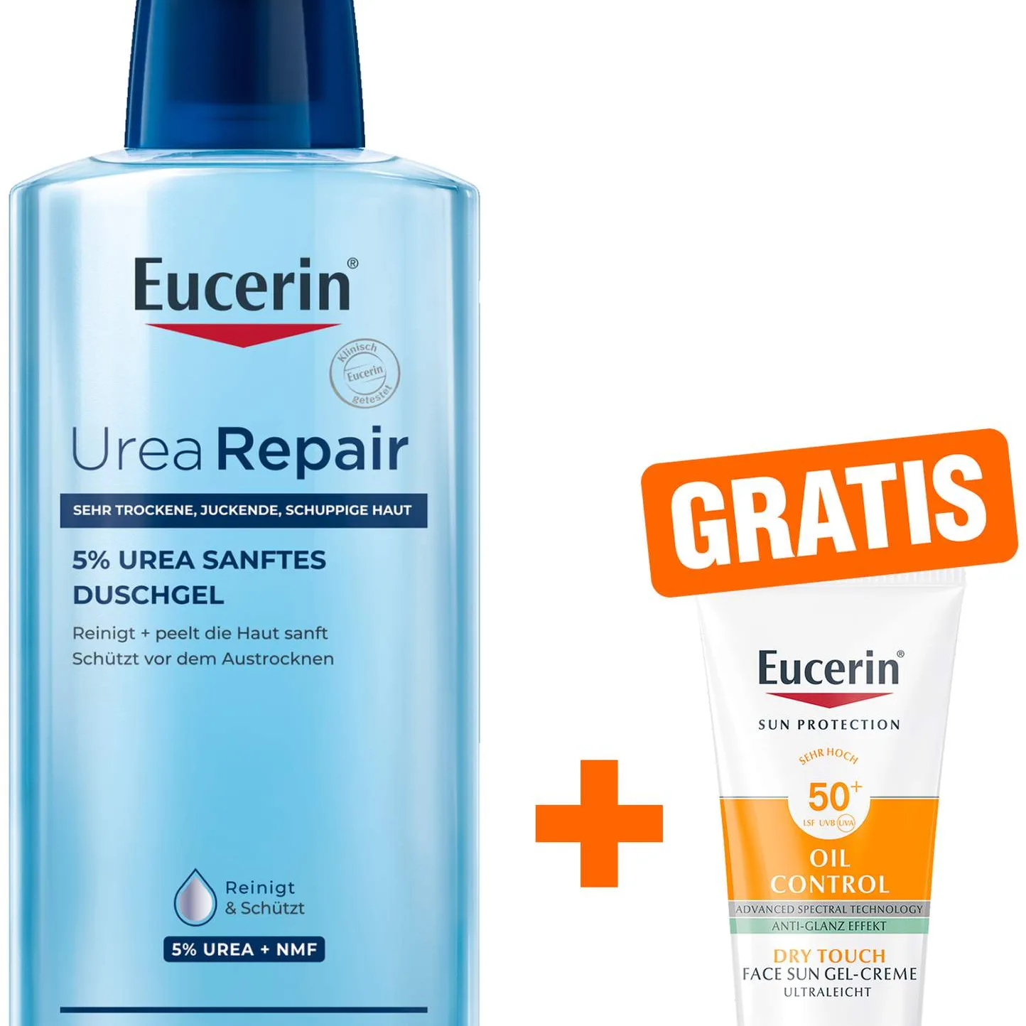 Eucerin UreaRepair 5% Urea Sanftes Duschgel 400 ml + gratis Eucerin Sun Gel-Creme Oil Control 20 ml - Zur Duschpflege