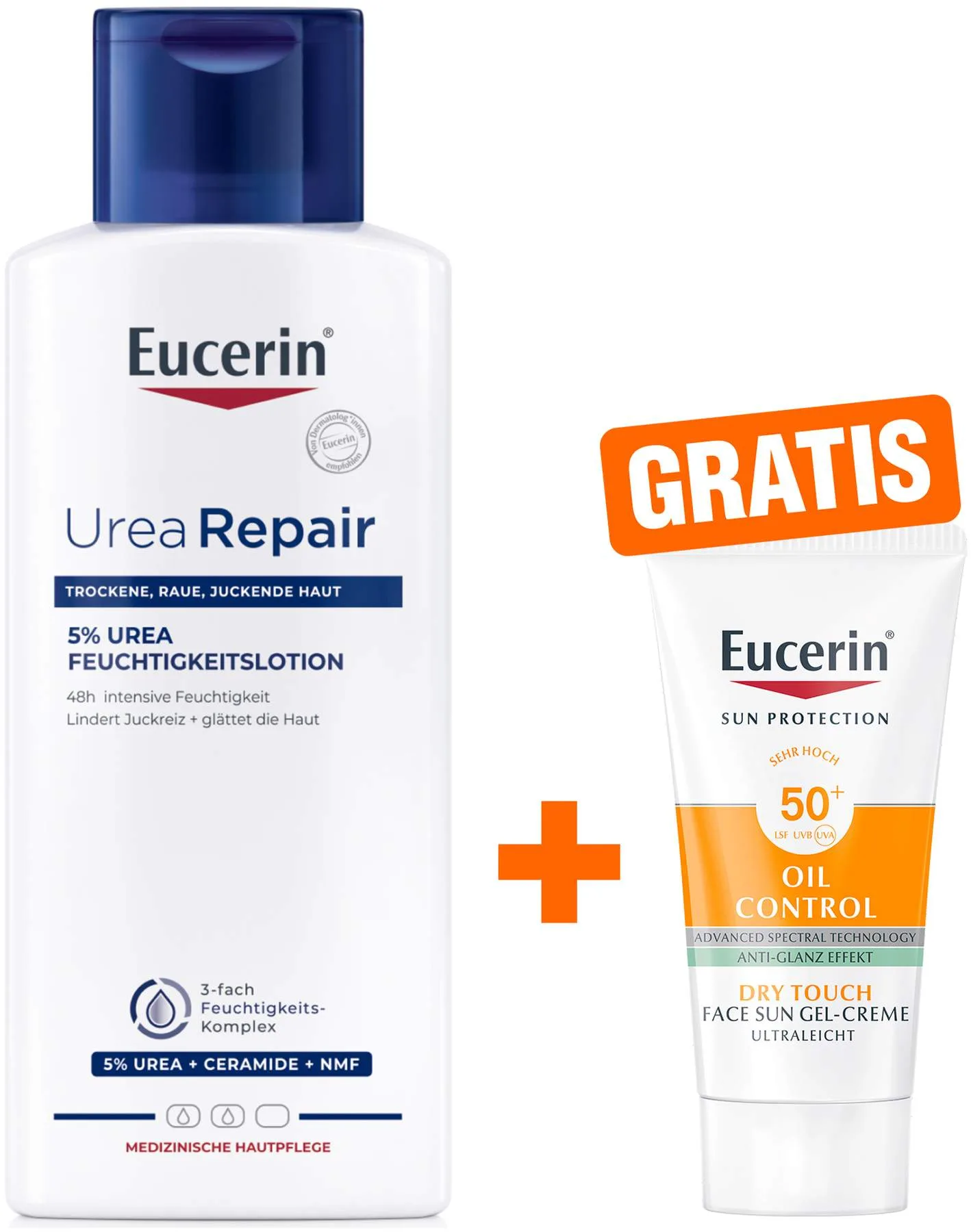 Eucerin UreaRepair Plus Lotion 5% 250 ml + gratis Eucerin Sun Gel-Creme Oil Control 20 ml - Bei trockener Haut
