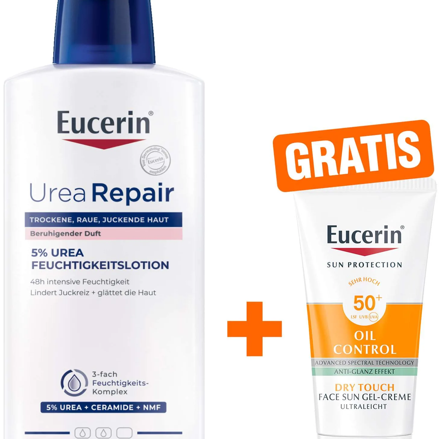 Eucerin UreaRepair Plus Lotion 5 % mit Duft 400 ml + gratis Eucerin Sun Gel-Creme Oil Control 20 ml - Bei trockener Haut