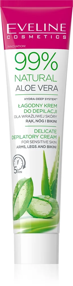 Eveline Cosmetics 99% Natural Aloe Vera Lindrande kräm för hårborttagning Bikini-linje och underarm 125 ml