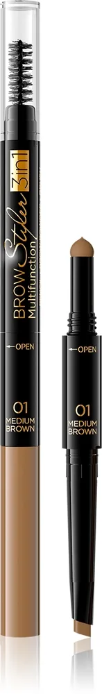 Eveline Cosmetics Brow Styler Præcis øjenbrynsblyant 3-i-1 Skygge 01 Medium Brown 1,2 g